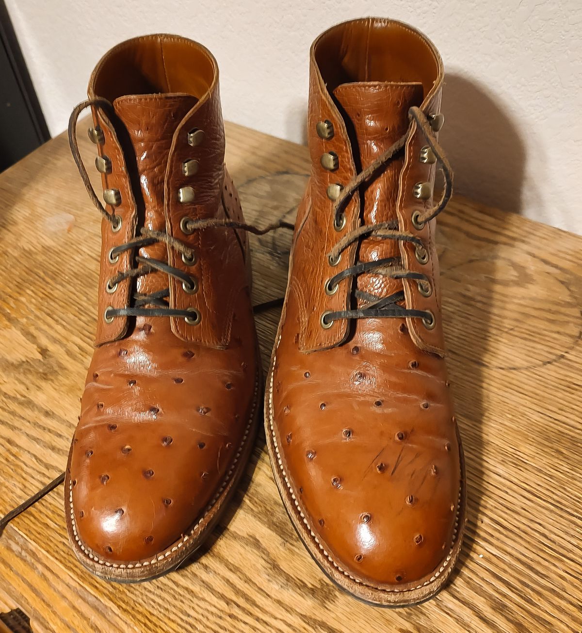 Photo by prospect_joe on May 7, 2023 of the Grant Stone Diesel Boot in Cognac Ostrich.