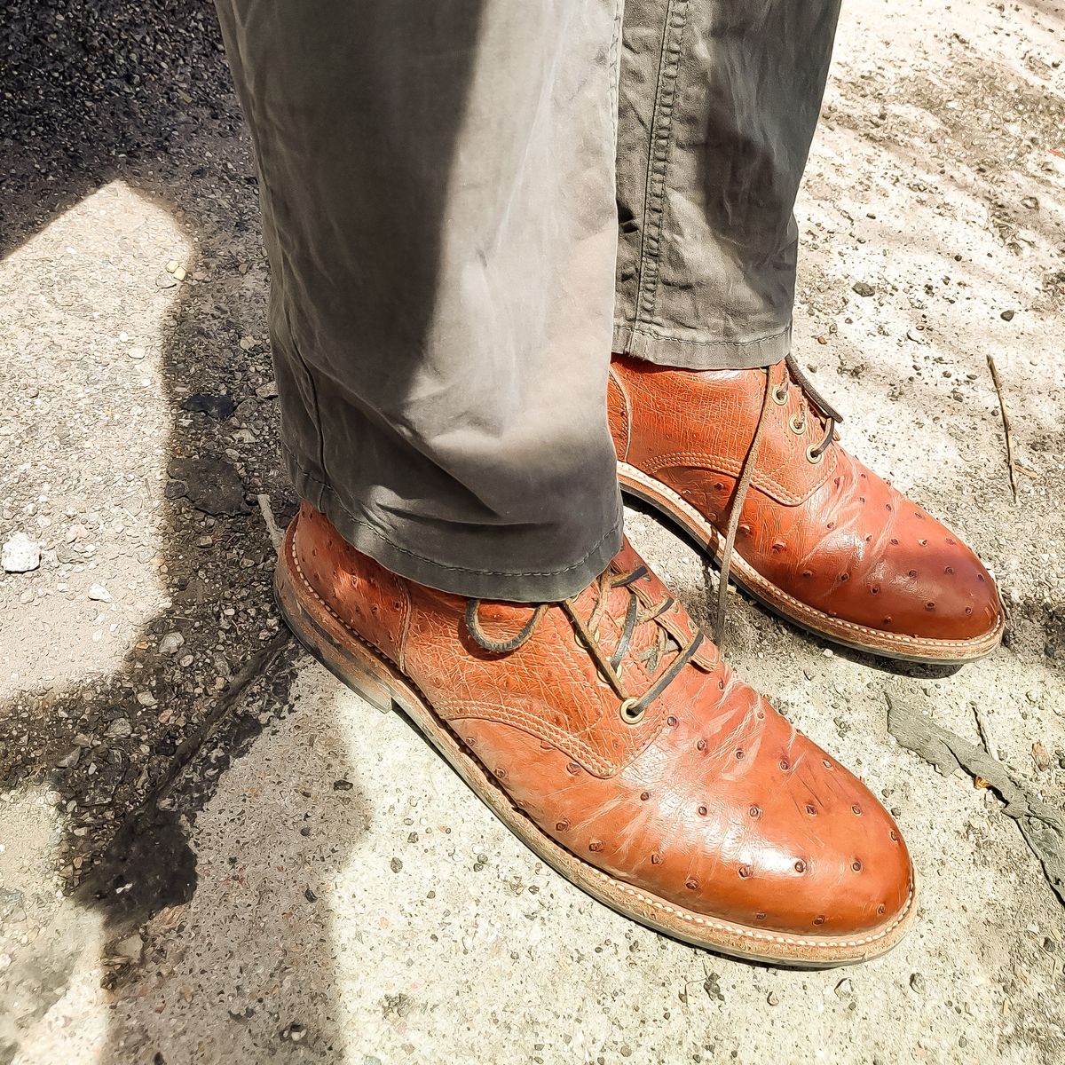 Photo by prospect_joe on May 18, 2023 of the Grant Stone Diesel Boot in Cognac Ostrich.