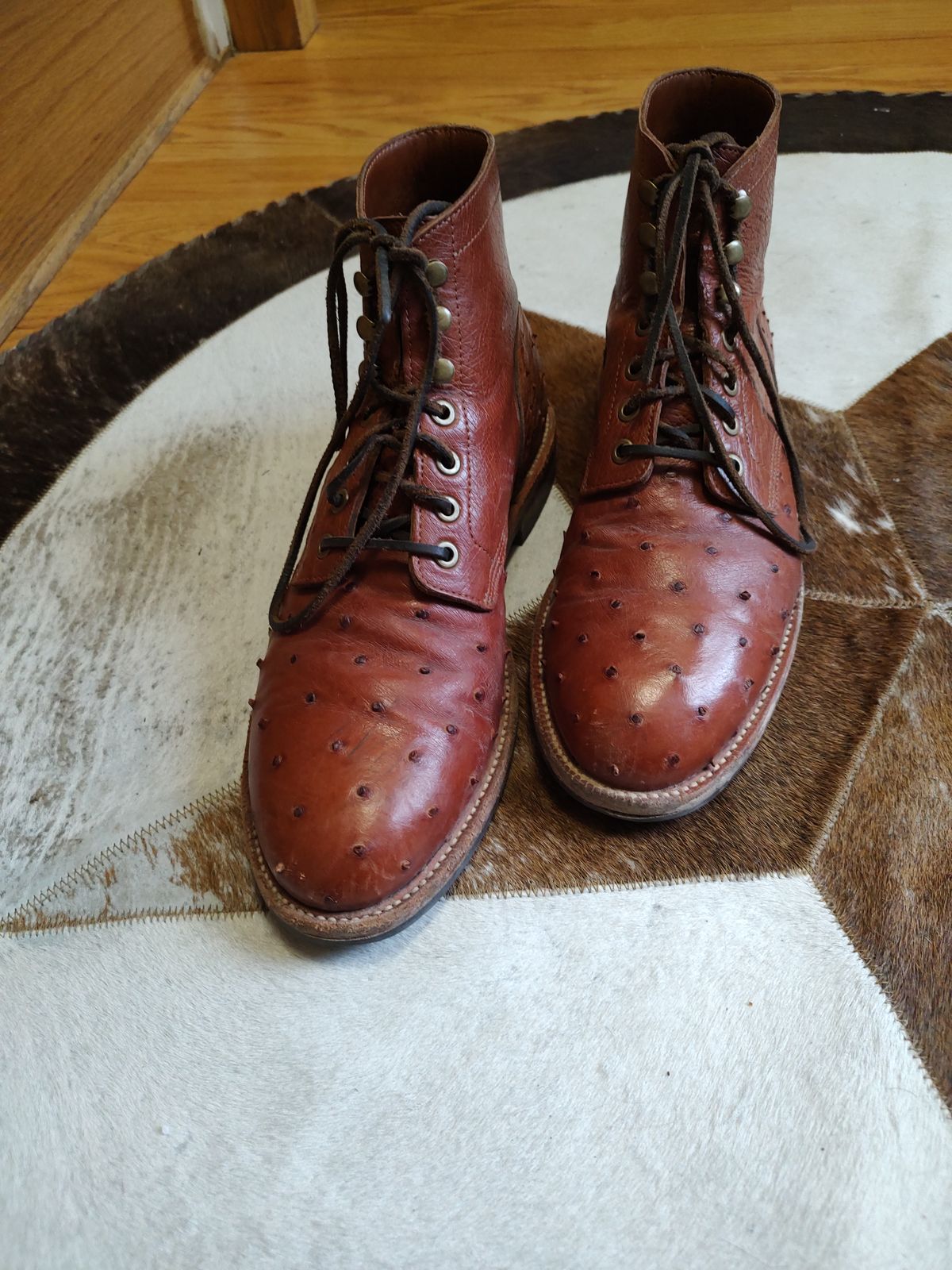 Photo by prospect_joe on June 12, 2023 of the Grant Stone Diesel Boot in Cognac Ostrich.