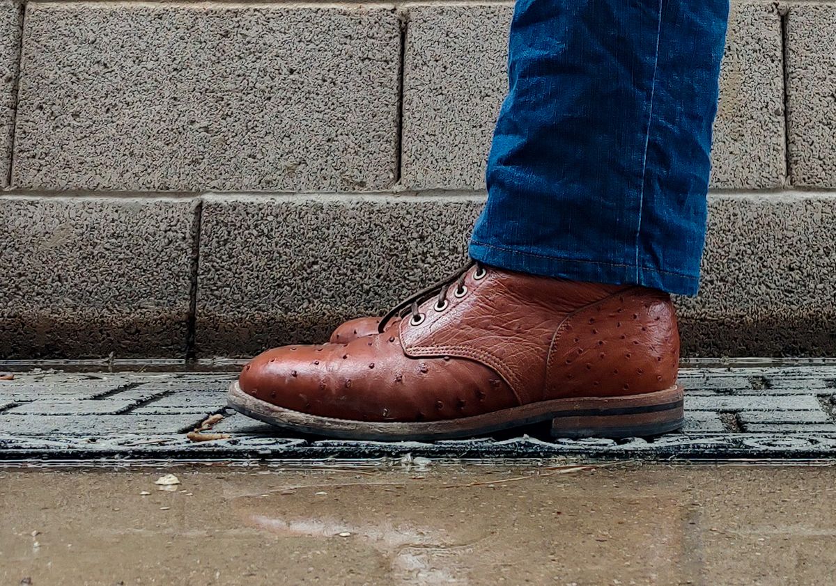 Photo by prospect_joe on June 15, 2023 of the Grant Stone Diesel Boot in Cognac Ostrich.