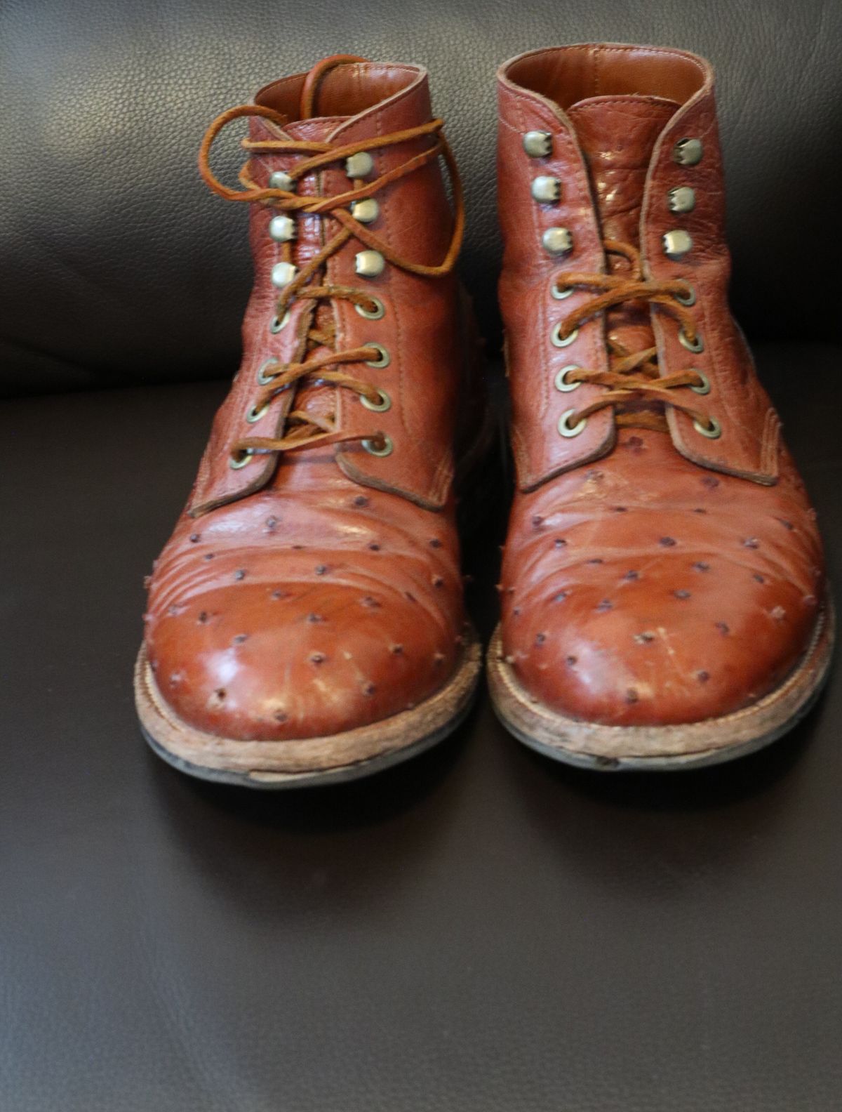 Photo by prospect_joe on September 27, 2023 of the Grant Stone Diesel Boot in Cognac Ostrich.