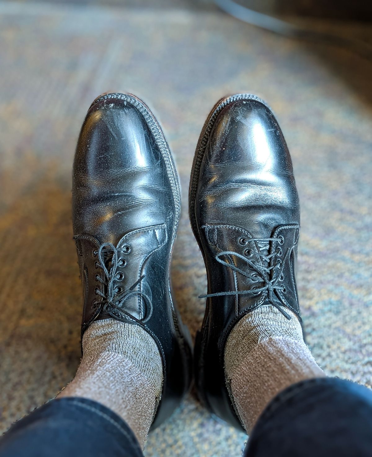 Photo by prospect_joe on June 28, 2025 of the Alden 00069 Black Calfskin Plain Toe Blucher in Black Calfskin.