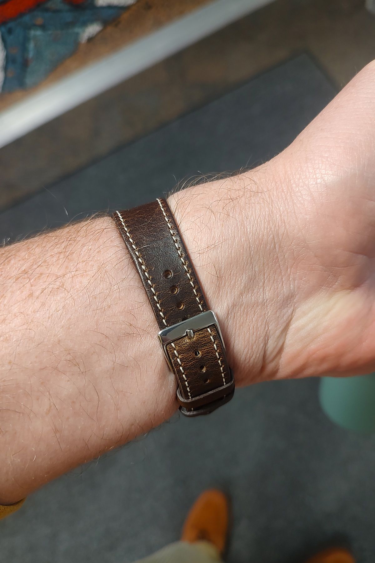 Photo by prospect_joe on July 31, 2024 of the Fluco Unknown Model in Horween Brown Nut Dublin.