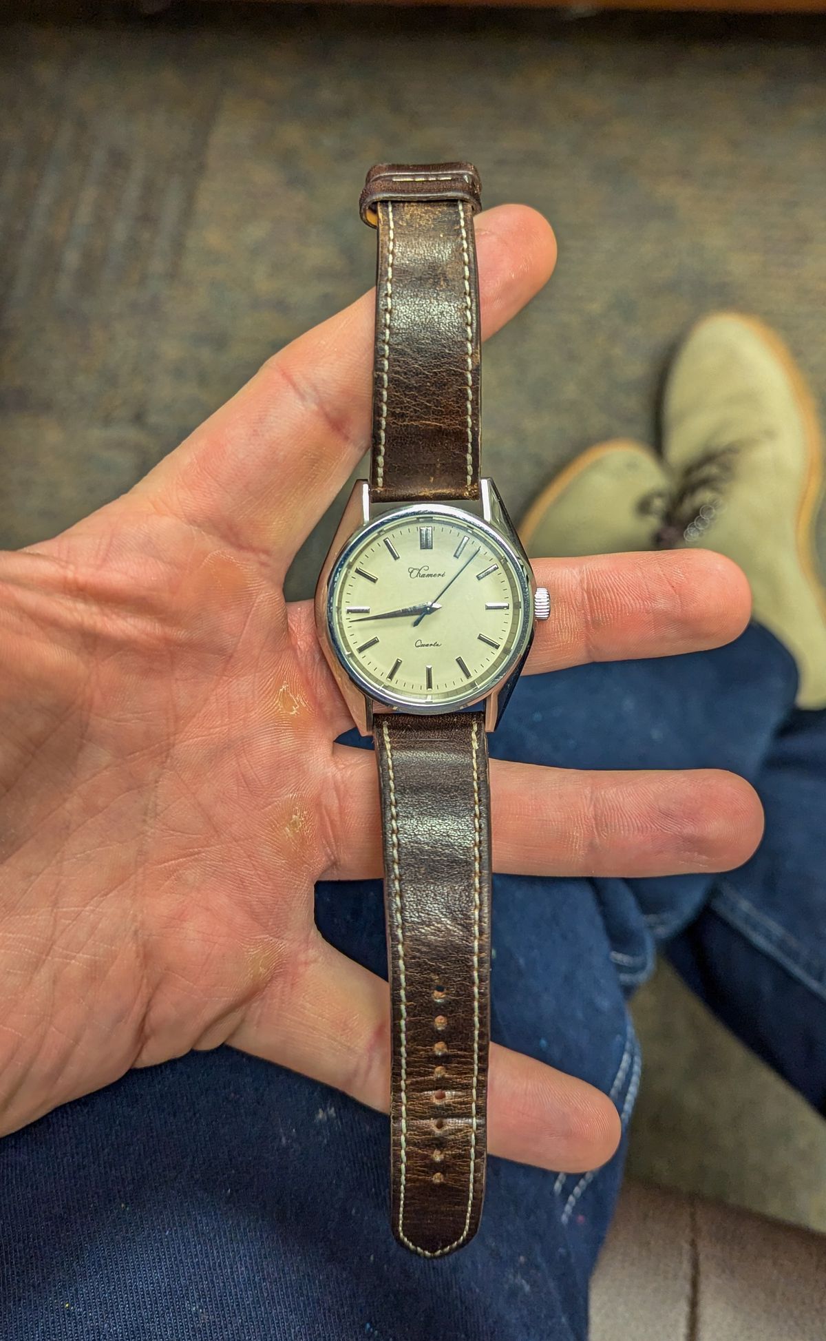 Photo by prospect_joe on December 30, 2024 of the Fluco Unknown Model in Horween Brown Nut Dublin.