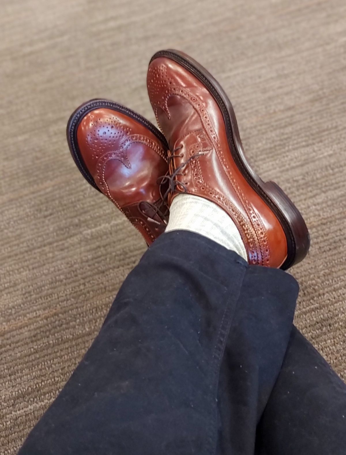 Photo by prospect_joe on August 10, 2023 of the Grant Stone Longwing in Horween Garnet Shell Cordovan.