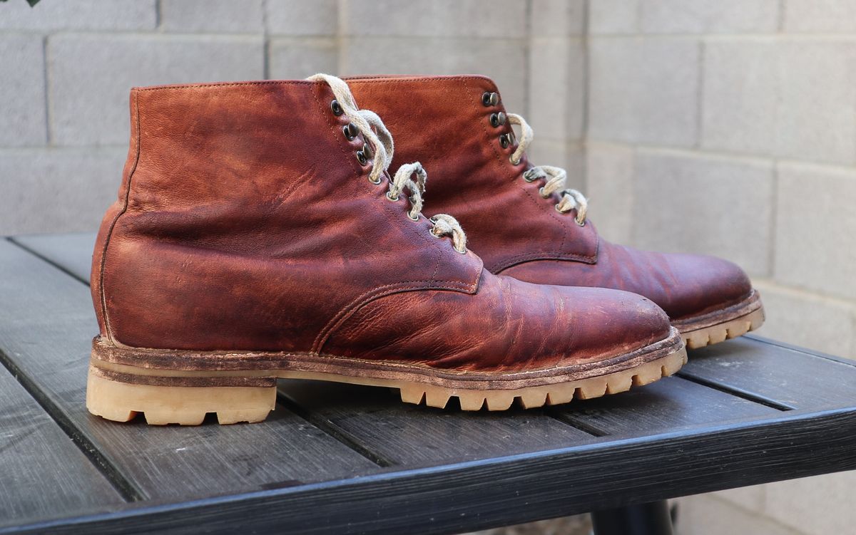 Photo by prospect_joe on June 21, 2024 of the Grant Stone Edward Boot in Incas Rust Kangaroo.