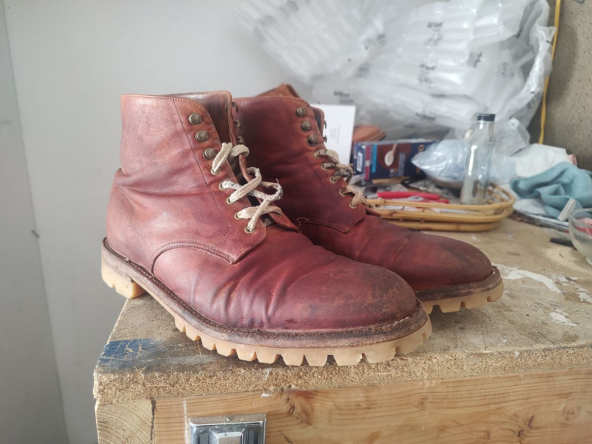 Photo by prospect_joe on July 28, 2024 of the Grant Stone Edward Boot in Incas Rust Kangaroo.