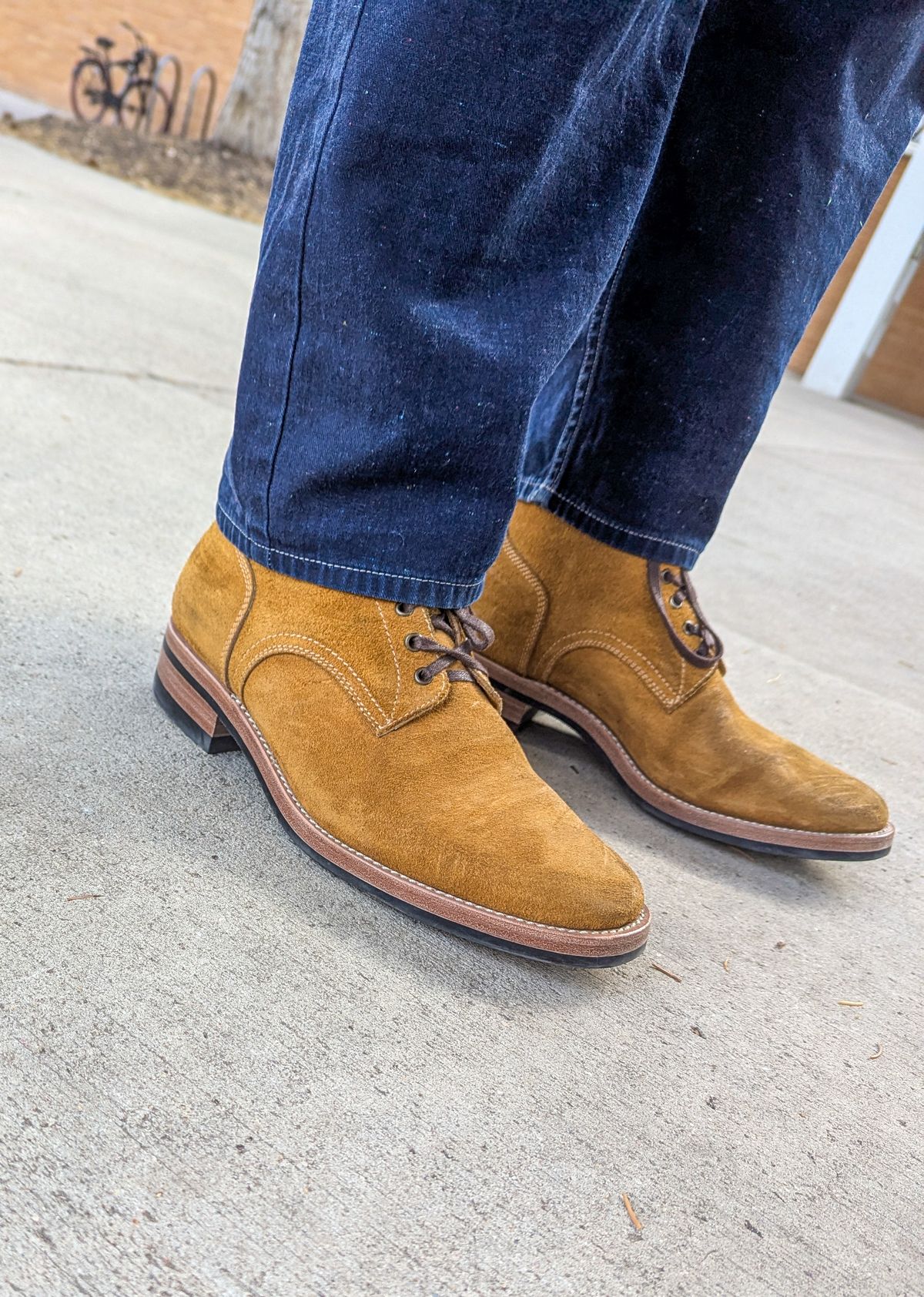 Photo by prospect_joe on January 6, 2025 of the Kiattoko Handmade Boondockers in Horween Wheat Chamois Roughout.