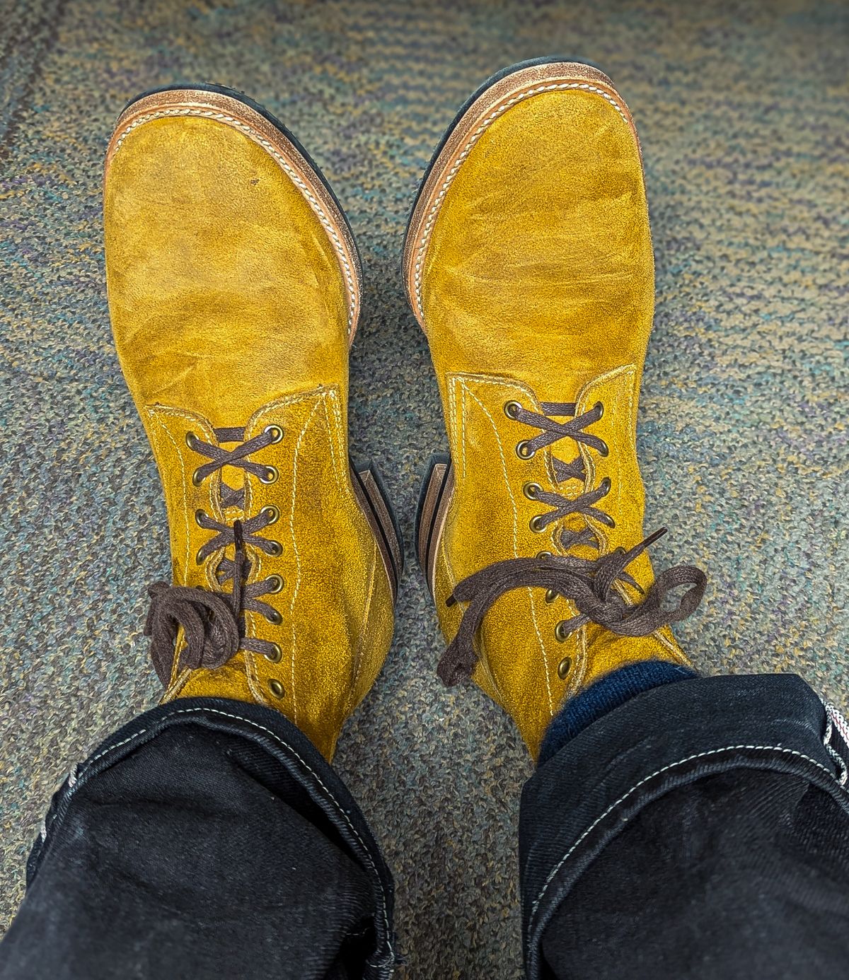 Photo by prospect_joe on May 13, 2025 of the Kiattoko Handmade Boondockers in Horween Wheat Chamois Roughout.