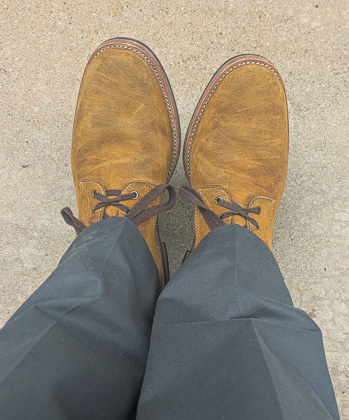 Photo by prospect_joe on June 2, 2025 of the Kiattoko Handmade Boondockers in Horween Wheat Chamois Roughout.
