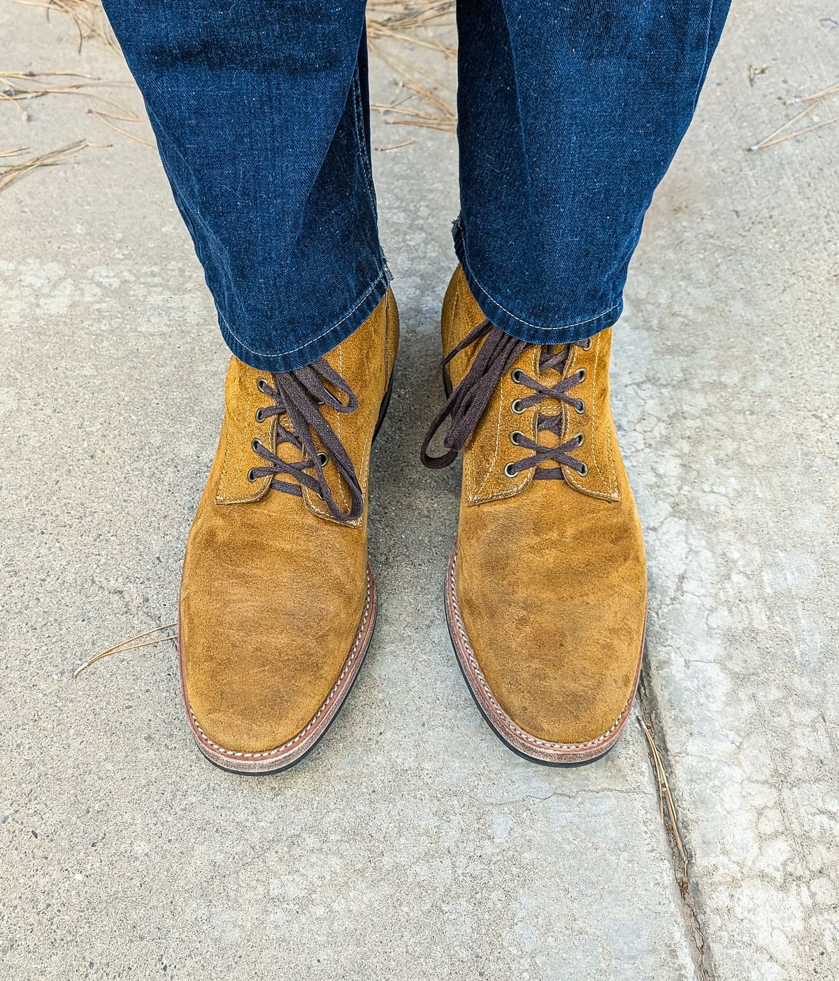 Photo by prospect_joe on July 24, 2025 of the Kiattoko Handmade Boondockers in Horween Wheat Chamois Roughout.