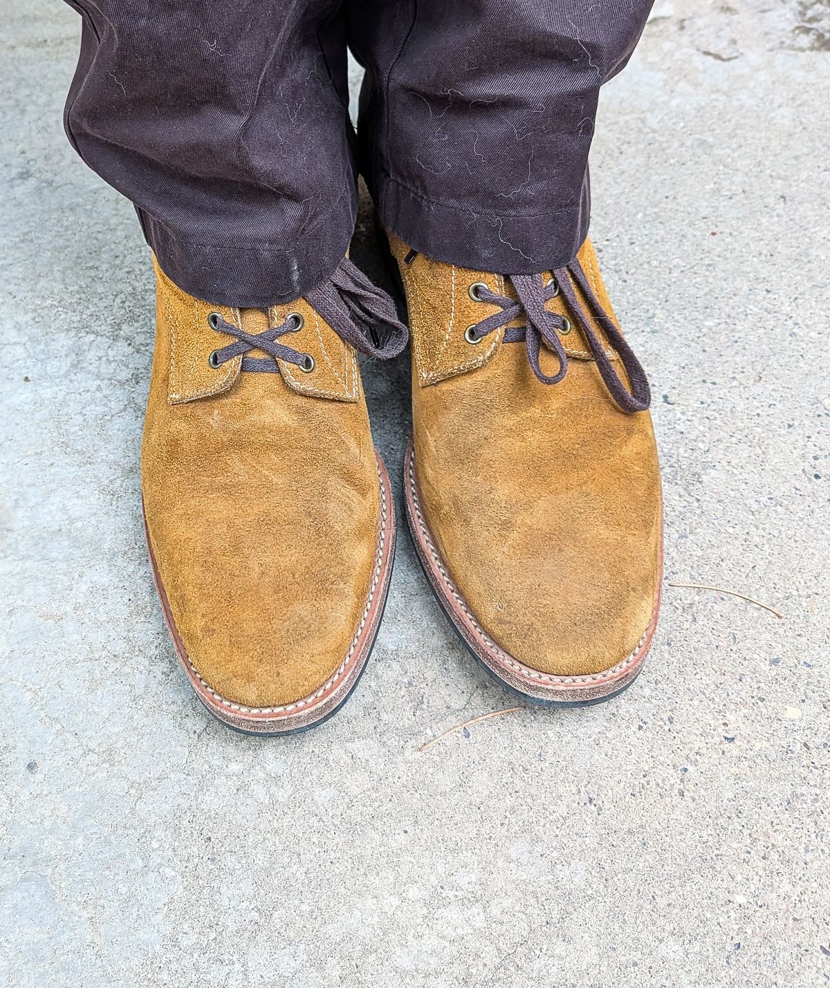 Photo by prospect_joe on August 24, 2025 of the Kiattoko Handmade Boondockers in Horween Wheat Chamois Roughout.
