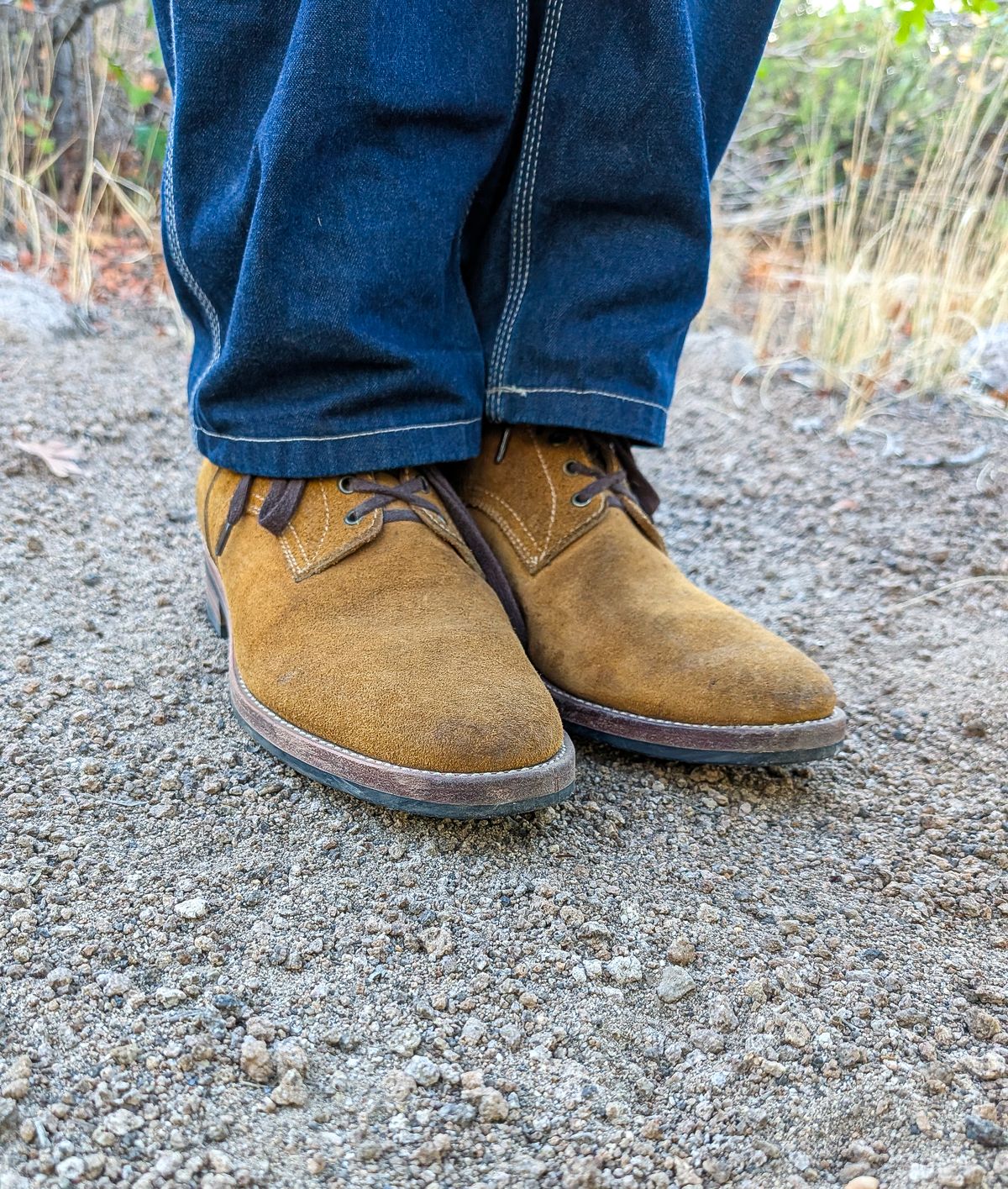 Photo by prospect_joe on September 20, 2025 of the Kiattoko Handmade Boondockers in Horween Wheat Chamois Roughout.