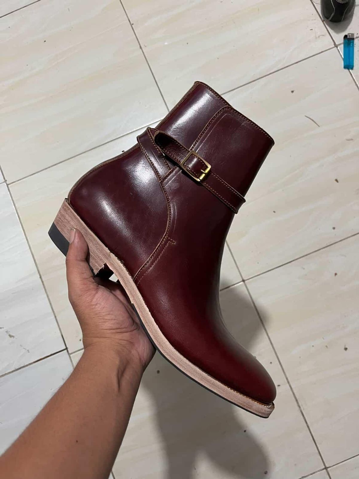 Photo by prospect_joe on July 16, 2025 of the Kiatokko Handmade Jodhpur in Wickett & Craig Burgundy Milled Traditional Harness.