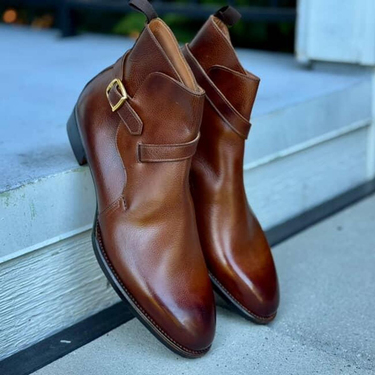 Photo by prospect_joe on August 9, 2025 of the K.M.P.T Shoemaker Jodhpur in Du Puy Brown Country Calf.