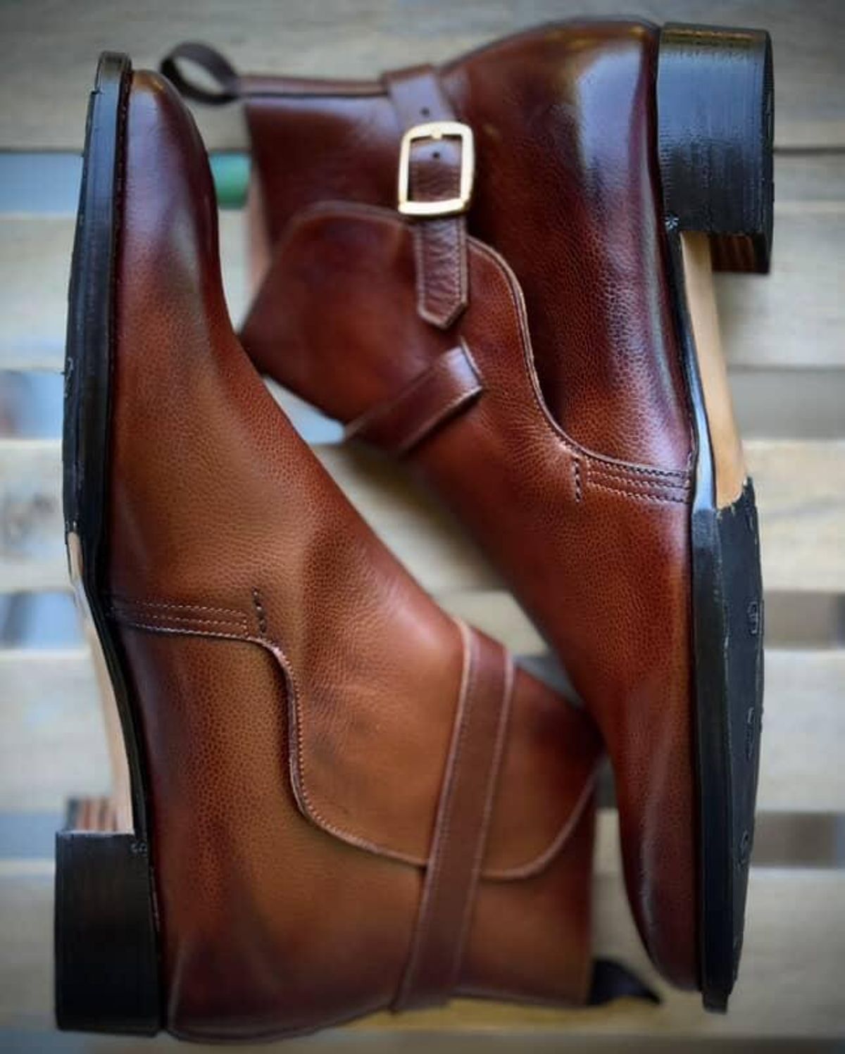 Photo by prospect_joe on August 9, 2025 of the K.M.P.T Shoemaker Jodhpur in Du Puy Brown Country Calf.