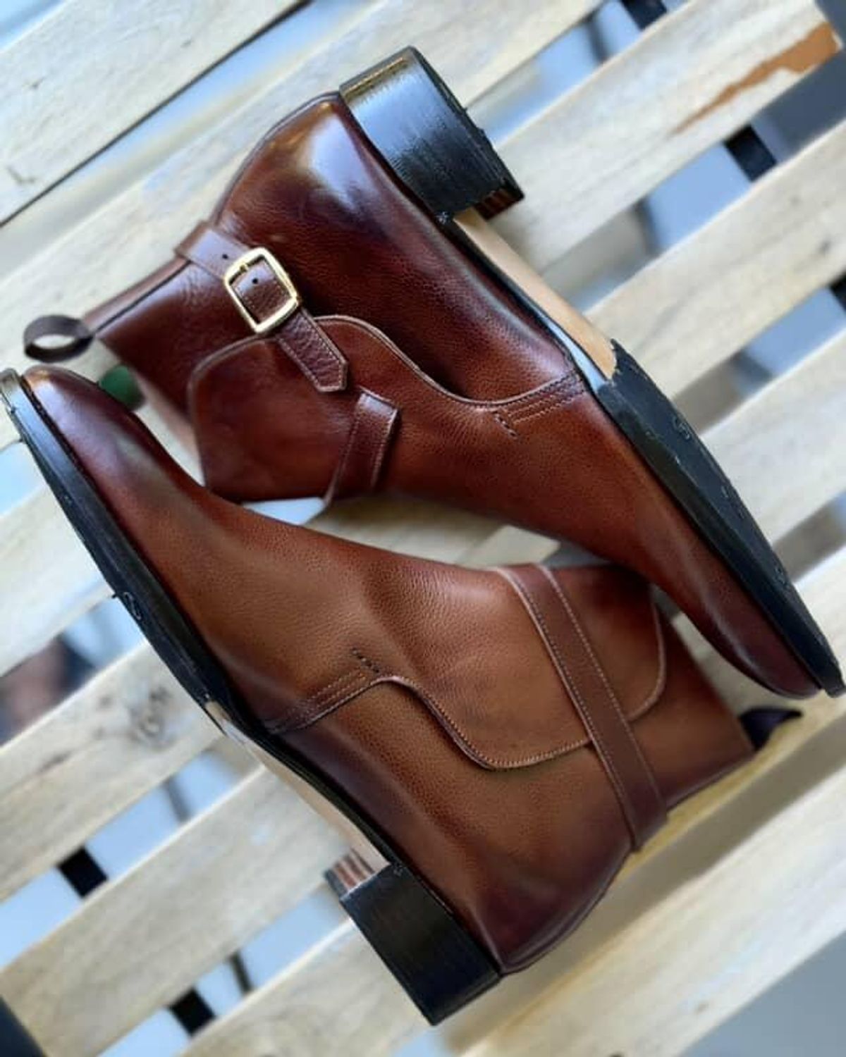 Photo by prospect_joe on August 9, 2025 of the K.M.P.T Shoemaker Jodhpur in Du Puy Brown Country Calf.