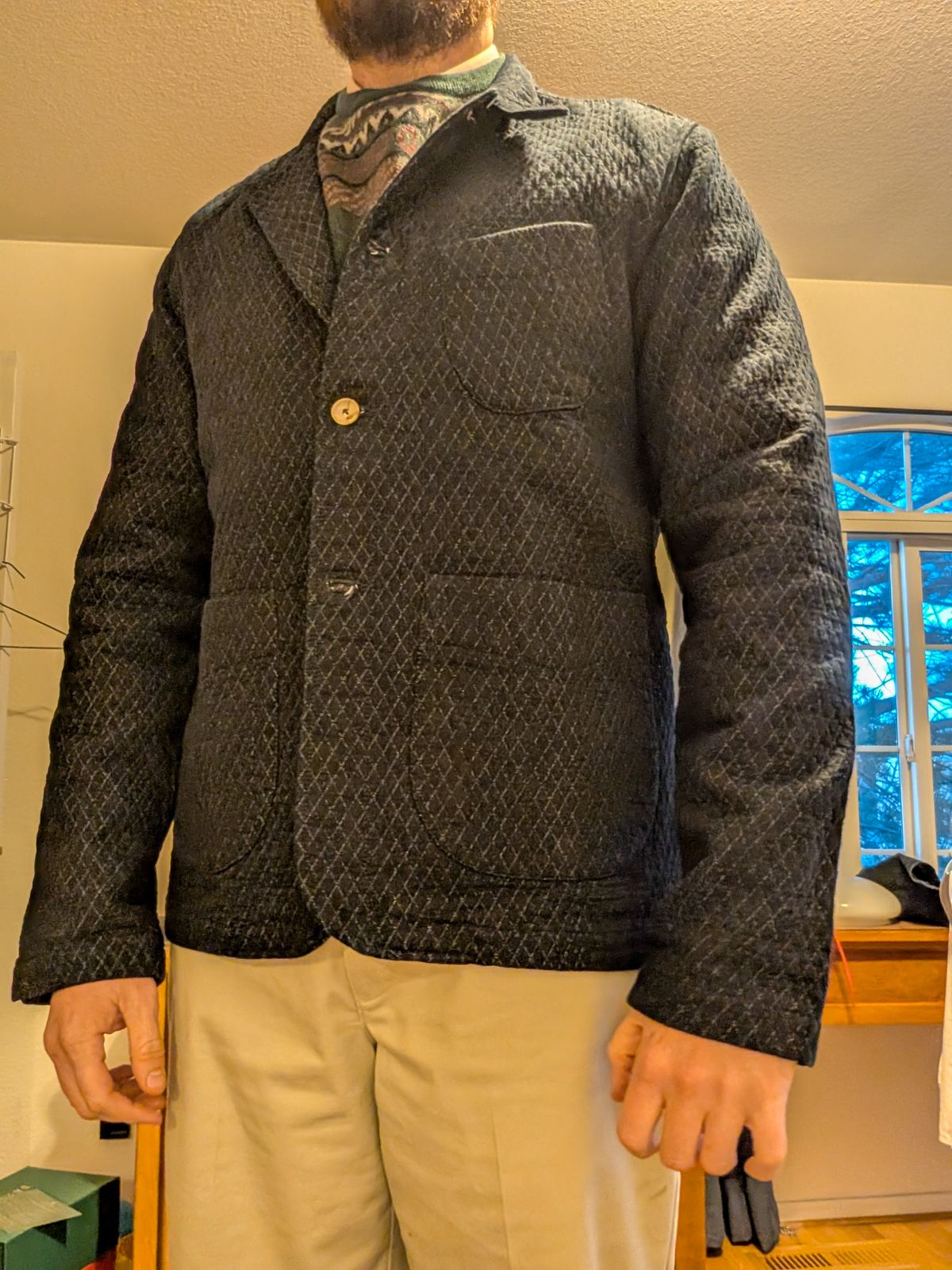 Photo by prospect_joe on January 6, 2026 of the Shockoe Atelier Quilted jacket in 13oz. quilted and double faced indigo fabric.