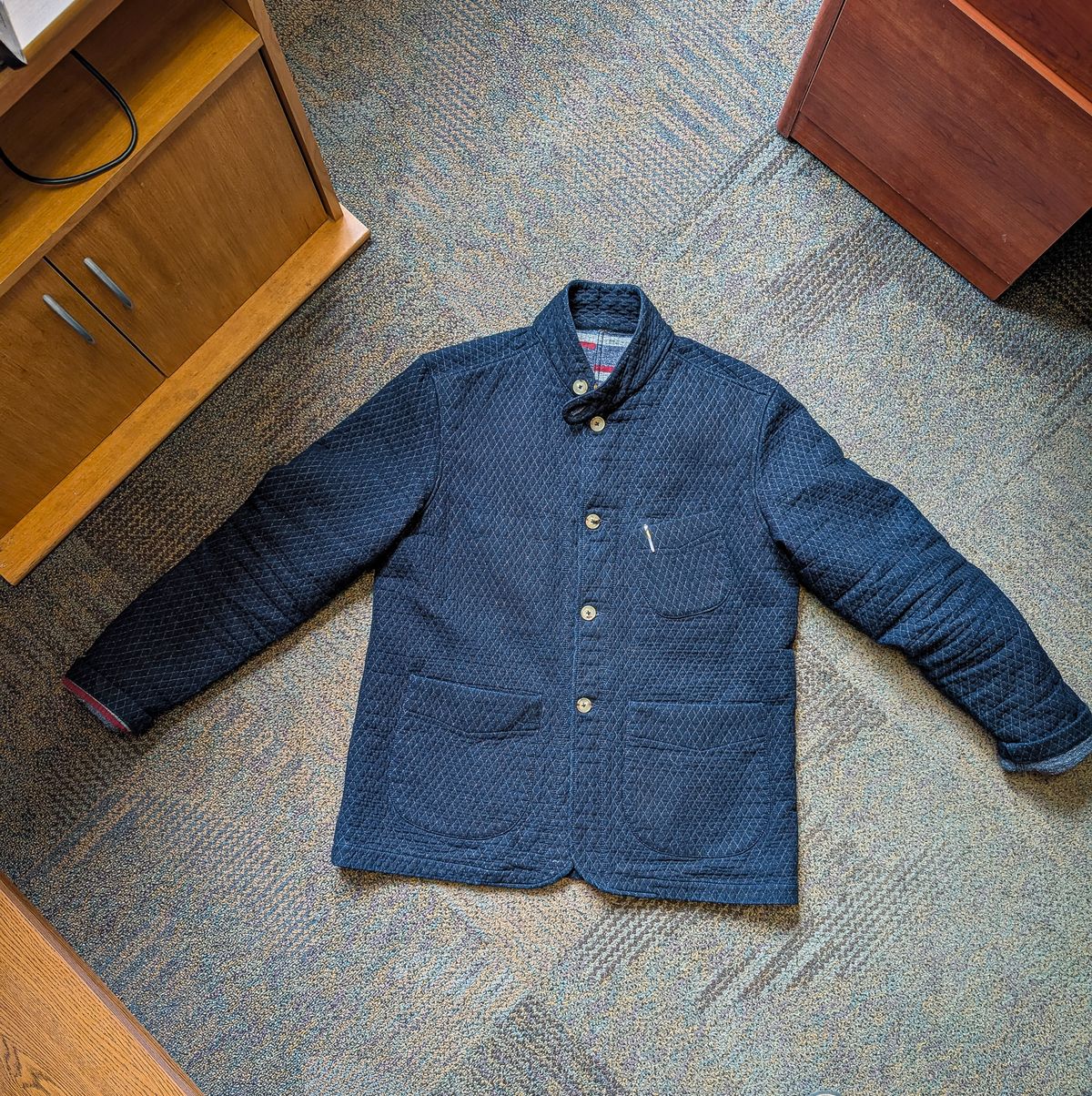 Photo by prospect_joe on February 28, 2026 of the Shockoe Atelier Quilted jacket in 13oz. quilted and double faced indigo fabric.