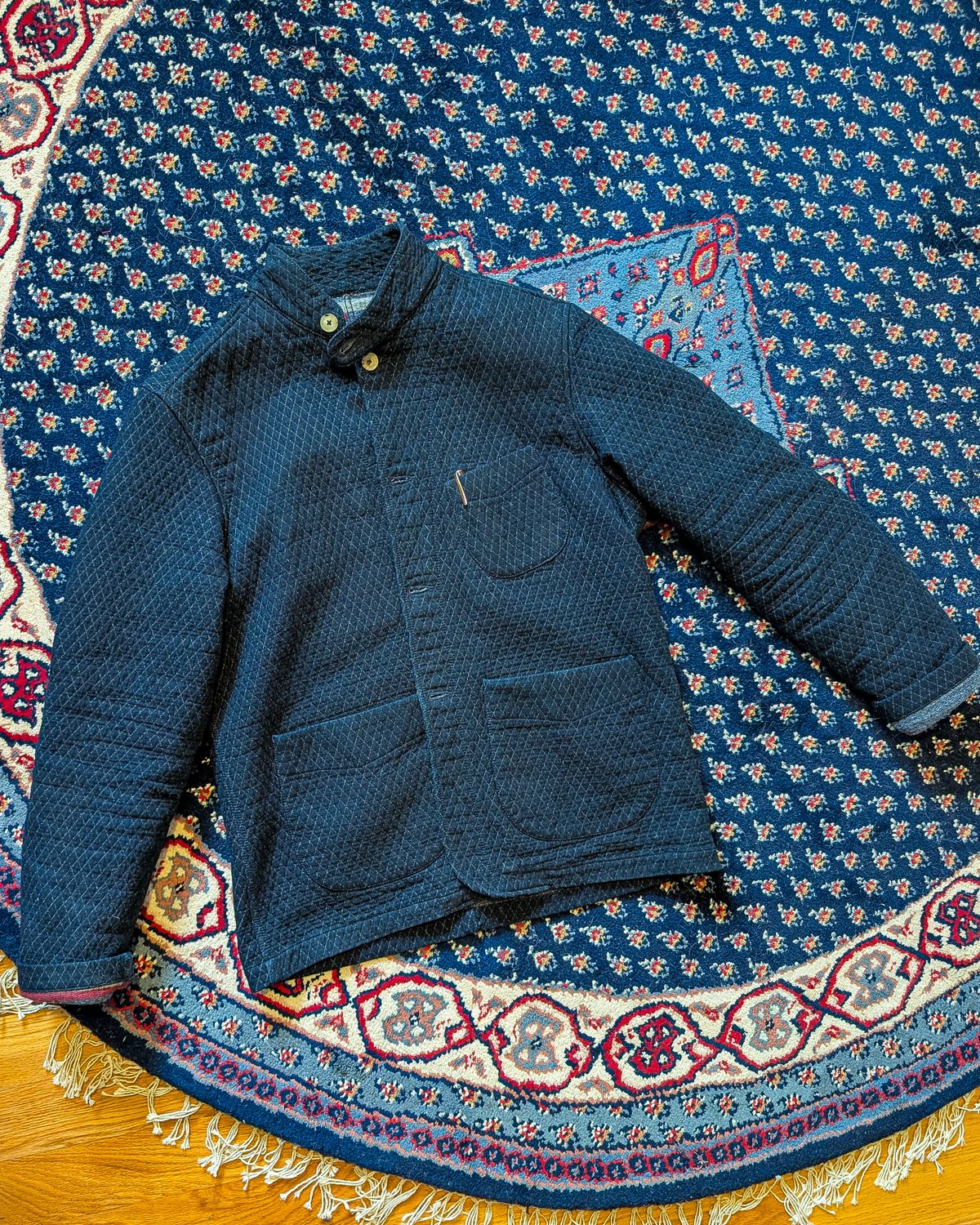 Photo by prospect_joe on March 31, 2026 of the Shockoe Atelier Quilted jacket in 13oz. quilted and double faced indigo fabric.