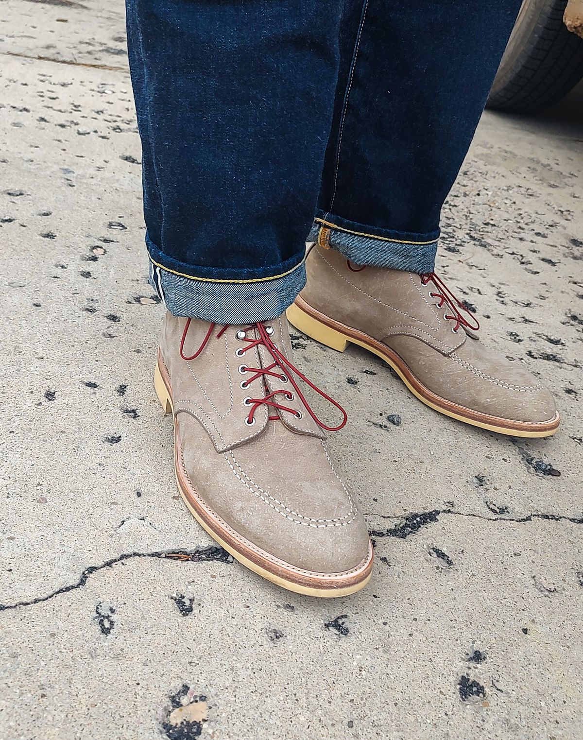 Photo by prospect_joe on February 5, 2024 of the Quan Shoemaker Moc Toe in Canvas Kudu.