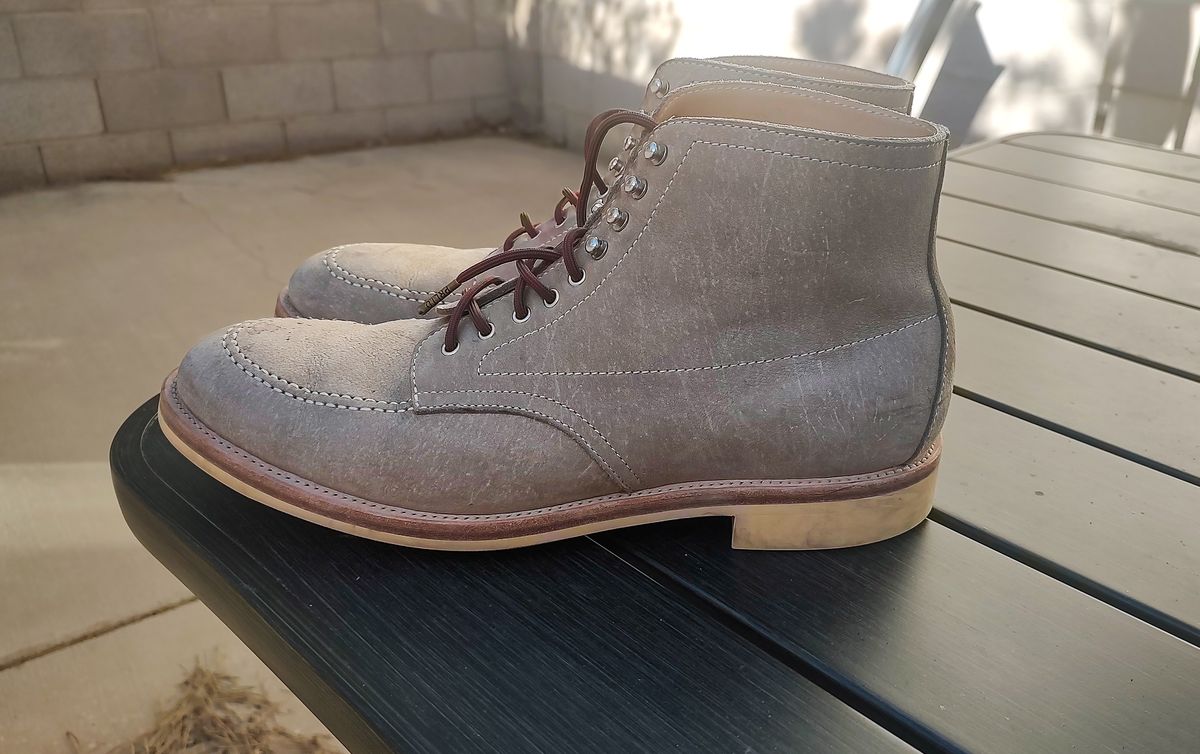 Photo by prospect_joe on April 14, 2024 of the Quan Shoemaker Moc Toe in Canvas Kudu.
