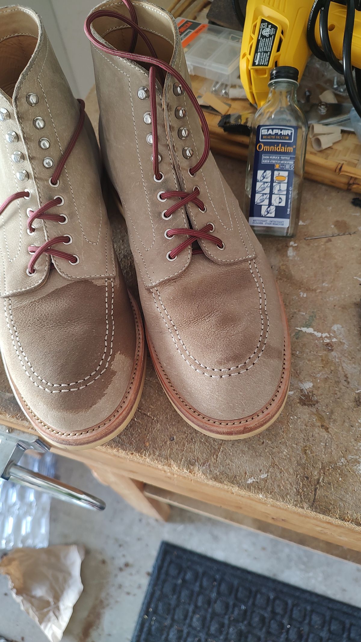Photo by prospect_joe on April 24, 2024 of the Quan Shoemaker Moc Toe in Canvas Kudu.