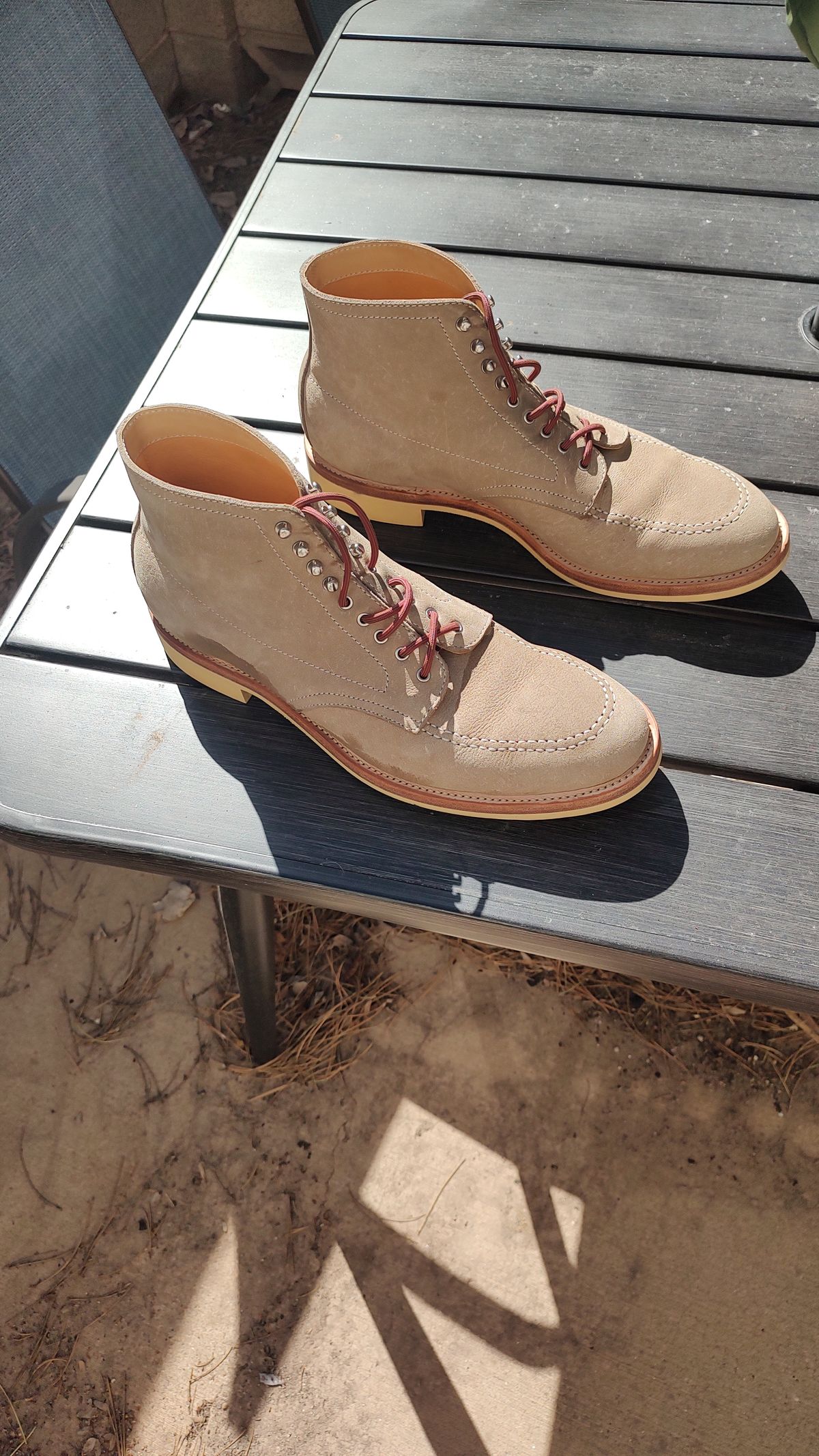Photo by prospect_joe on April 24, 2024 of the Quan Shoemaker Moc Toe in Canvas Kudu.