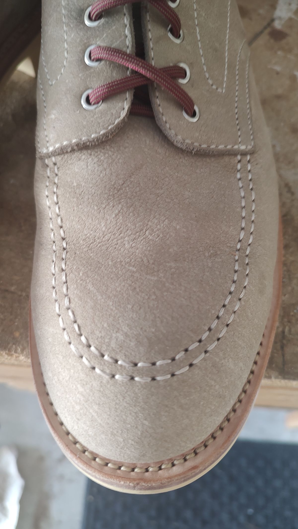 Photo by prospect_joe on April 25, 2024 of the Quan Shoemaker Moc Toe in Canvas Kudu.