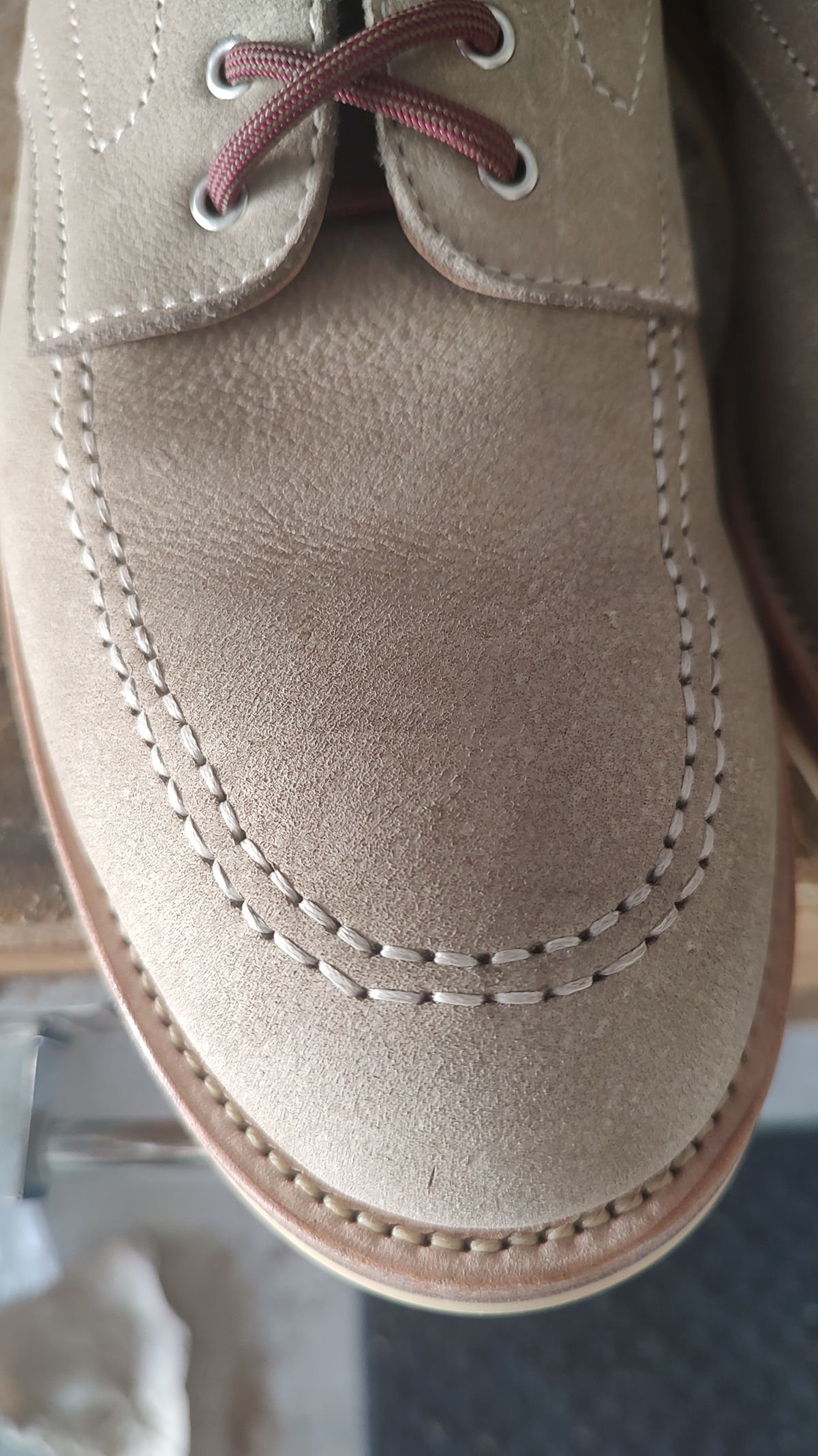 Photo by prospect_joe on April 25, 2024 of the Quan Shoemaker Moc Toe in Canvas Kudu.