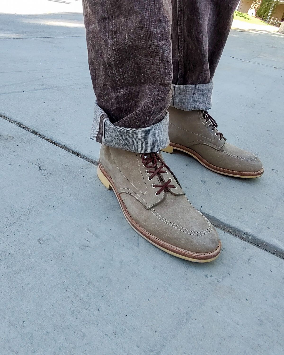 Photo by prospect_joe on May 14, 2024 of the Quan Shoemaker Moc Toe in Canvas Kudu.