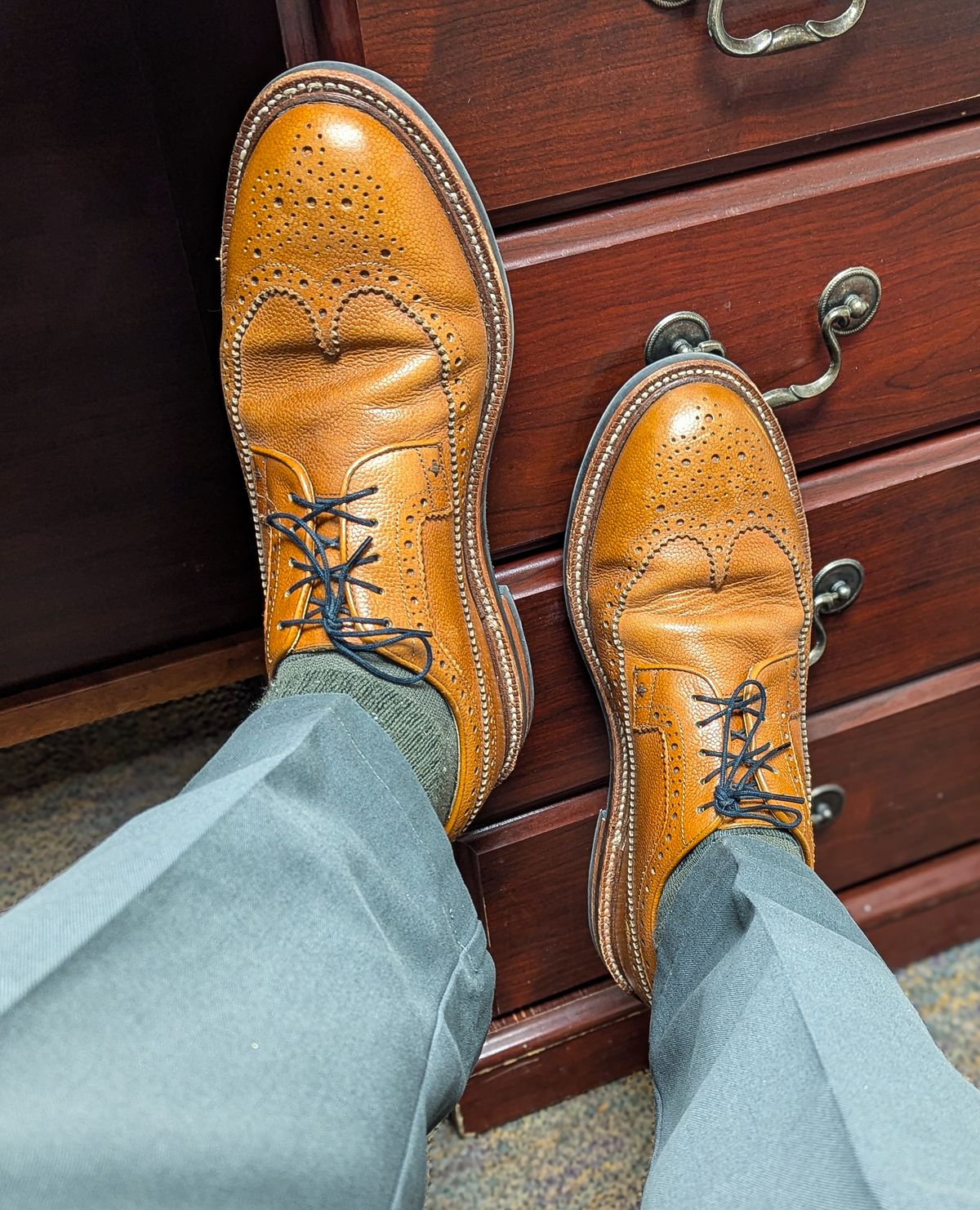Photo by prospect_joe on May 16, 2025 of the Grant Stone Longwing in Horween Brown Pebble Grain.