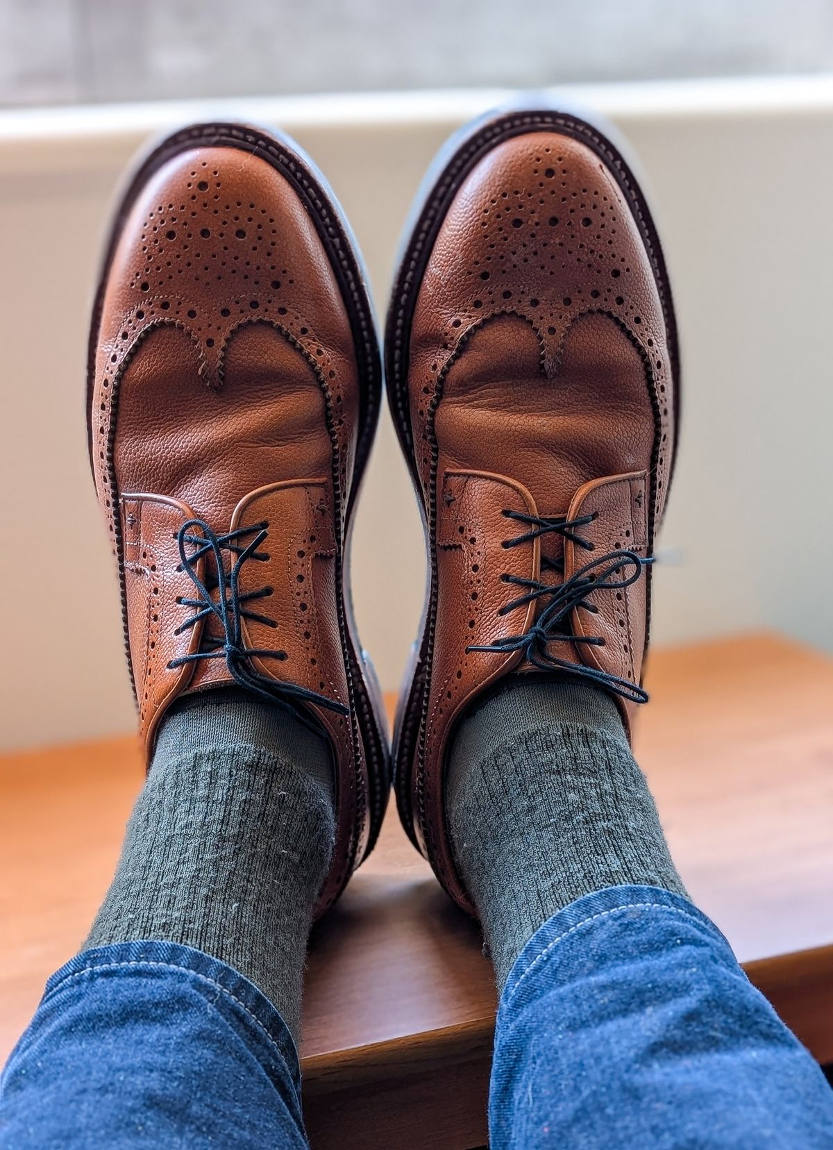 Photo by prospect_joe on June 27, 2025 of the Grant Stone Longwing in Horween Brown Pebble Grain.