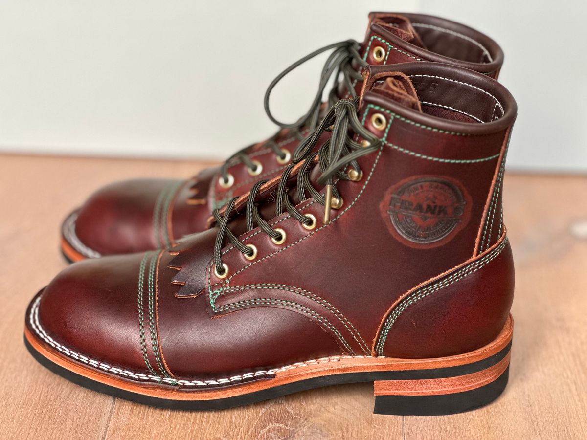 Photo by Dutchbootsguy on October 1, 2023 of the Frank's Boots Ground Pounder in Wickett & Craig Chestnut Oiled Latigo.