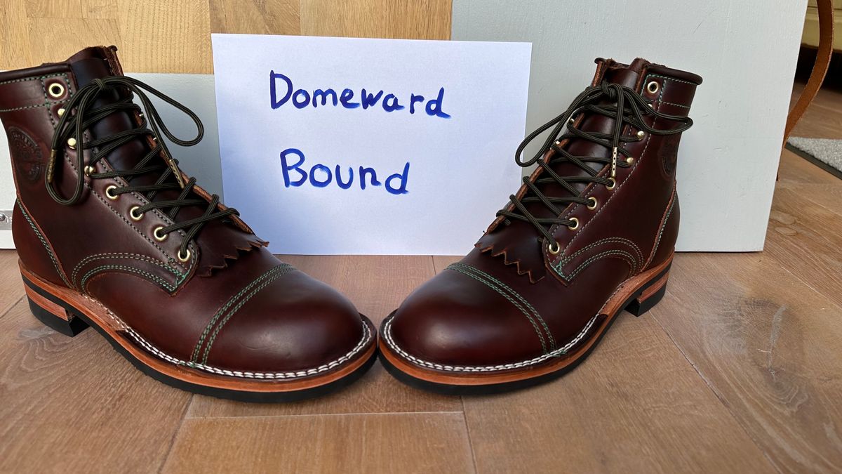 Photo by Dutchbootsguy on October 1, 2023 of the Frank's Boots Ground Pounder in Wickett & Craig Chestnut Oiled Latigo.