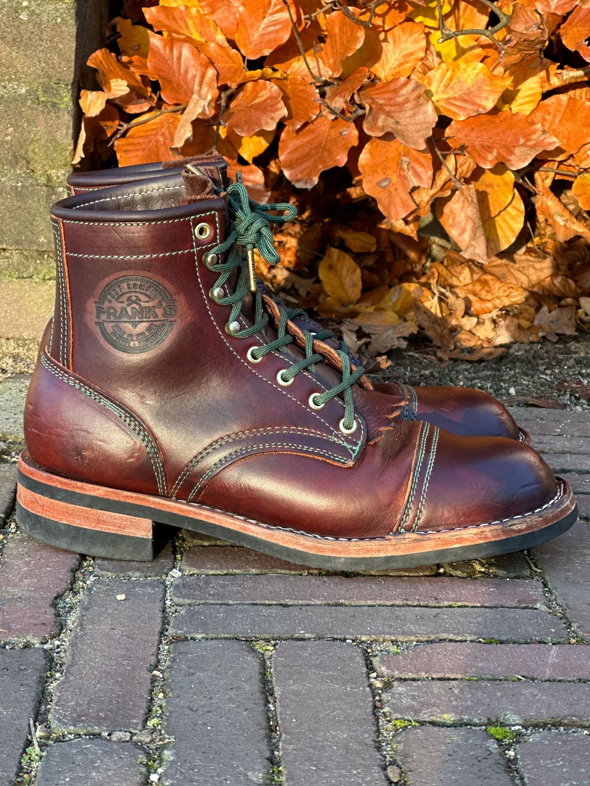 Photo by Dutchbootsguy on December 3, 2023 of the Frank's Boots Ground Pounder in Wickett & Craig Chestnut Oiled Latigo.