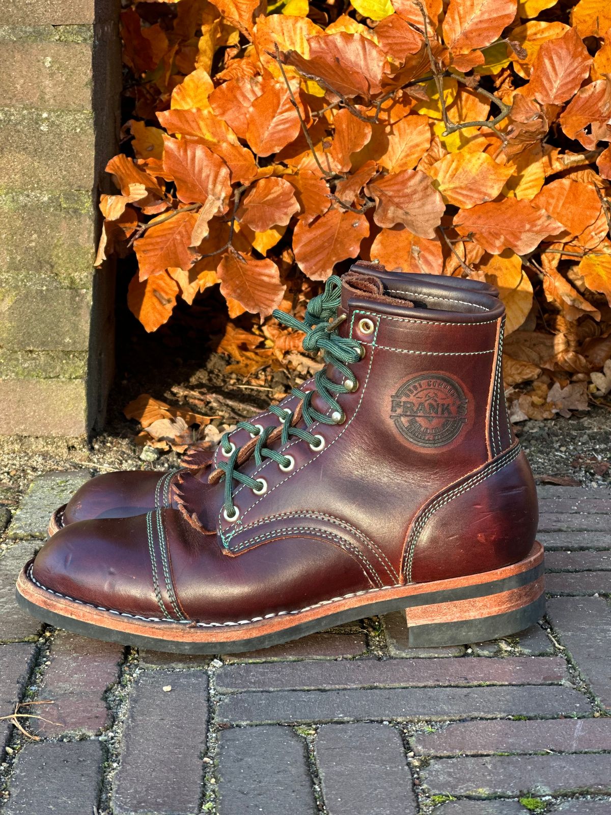 Photo by Dutchbootsguy on December 3, 2023 of the Frank's Boots Ground Pounder in Wickett & Craig Chestnut Oiled Latigo.