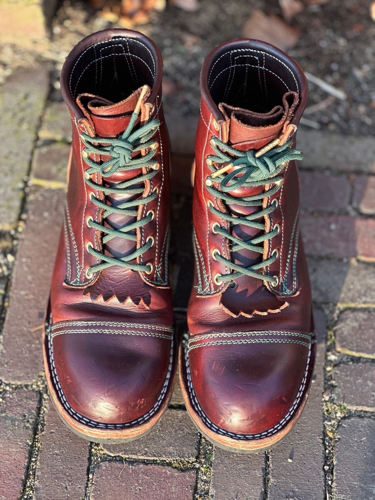 Photo by Dutchbootsguy on December 3, 2023 of the Frank's Boots Ground Pounder in Wickett & Craig Chestnut Oiled Latigo.