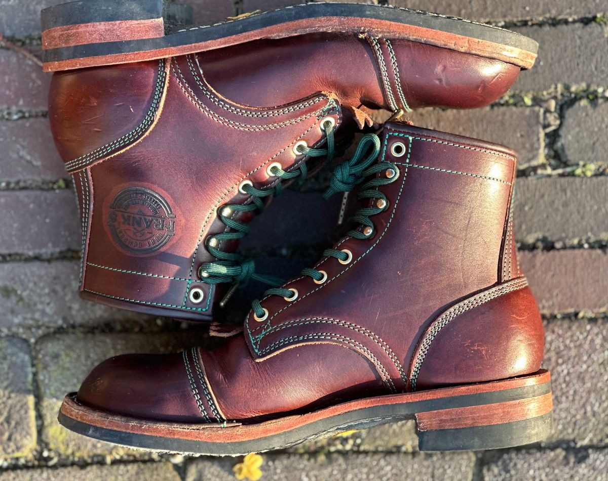Photo by Dutchbootsguy on December 3, 2023 of the Frank's Boots Ground Pounder in Wickett & Craig Chestnut Oiled Latigo.