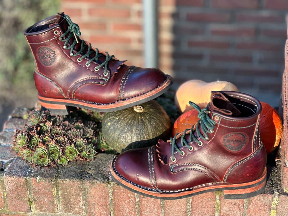 Photo by Dutchbootsguy on December 3, 2023 of the Frank's Boots Ground Pounder in Wickett & Craig Chestnut Oiled Latigo.