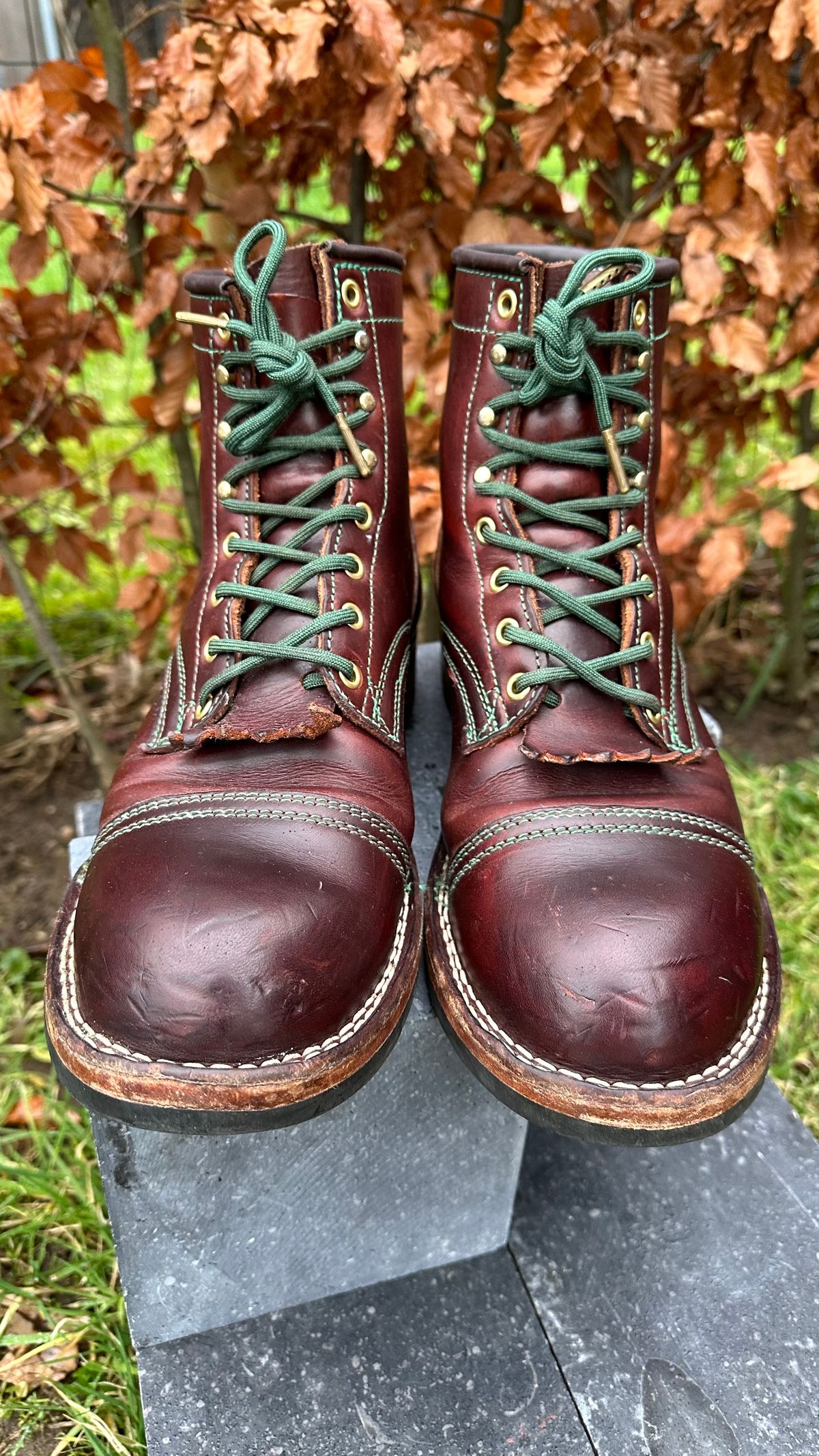 Photo by Dutchbootsguy on February 3, 2024 of the Frank's Boots Ground Pounder in Wickett & Craig Chestnut Oiled Latigo.