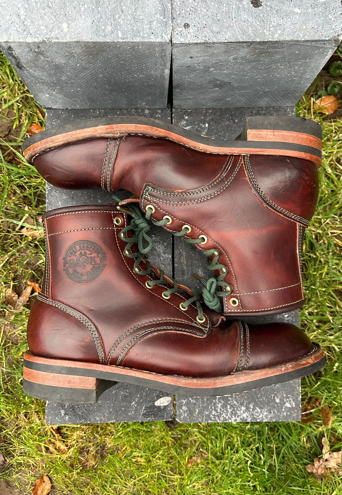 Photo by Dutchbootsguy on February 3, 2024 of the Frank's Boots Ground Pounder in Wickett & Craig Chestnut Oiled Latigo.