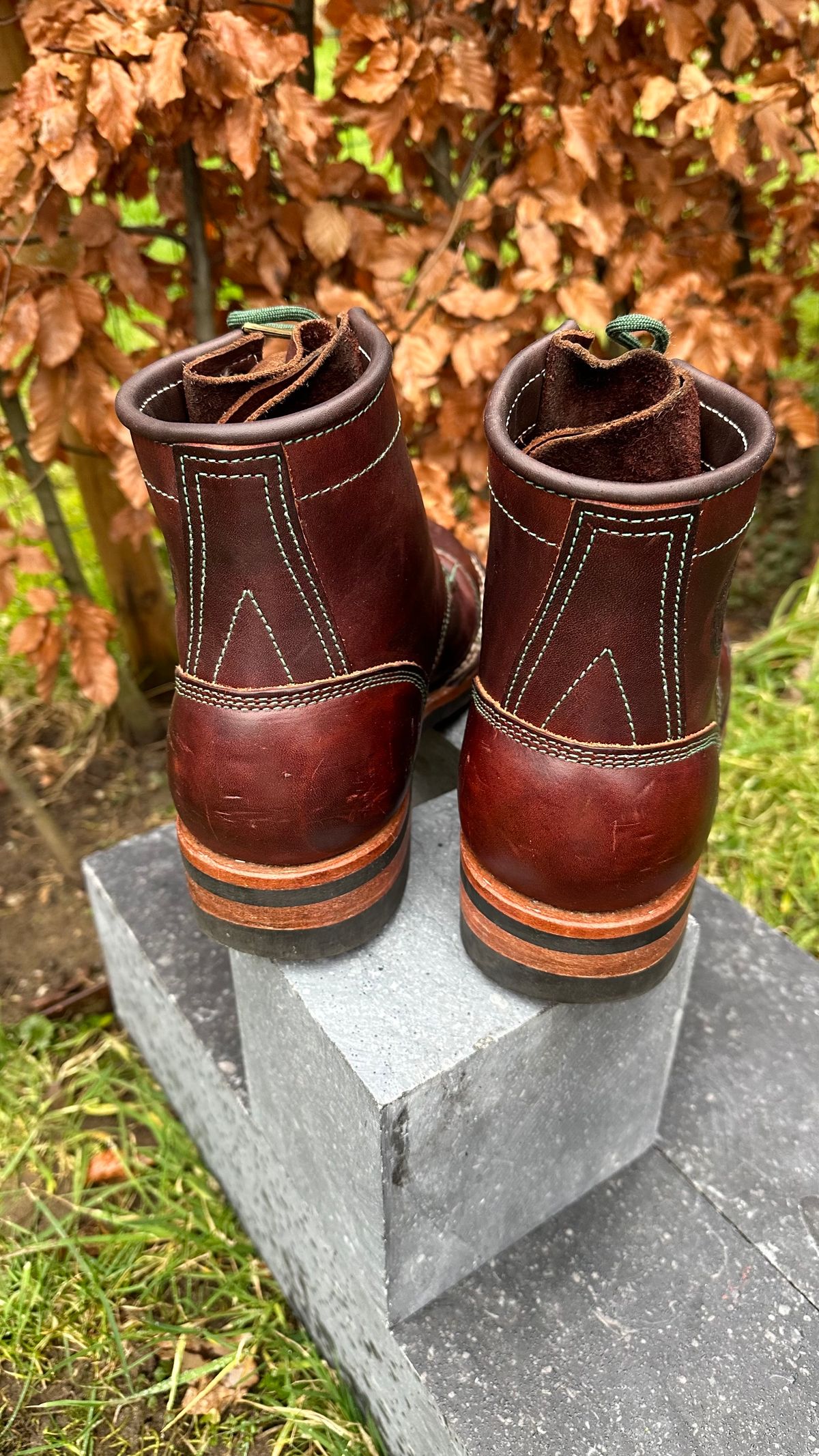 Photo by Dutchbootsguy on February 3, 2024 of the Frank's Boots Ground Pounder in Wickett & Craig Chestnut Oiled Latigo.