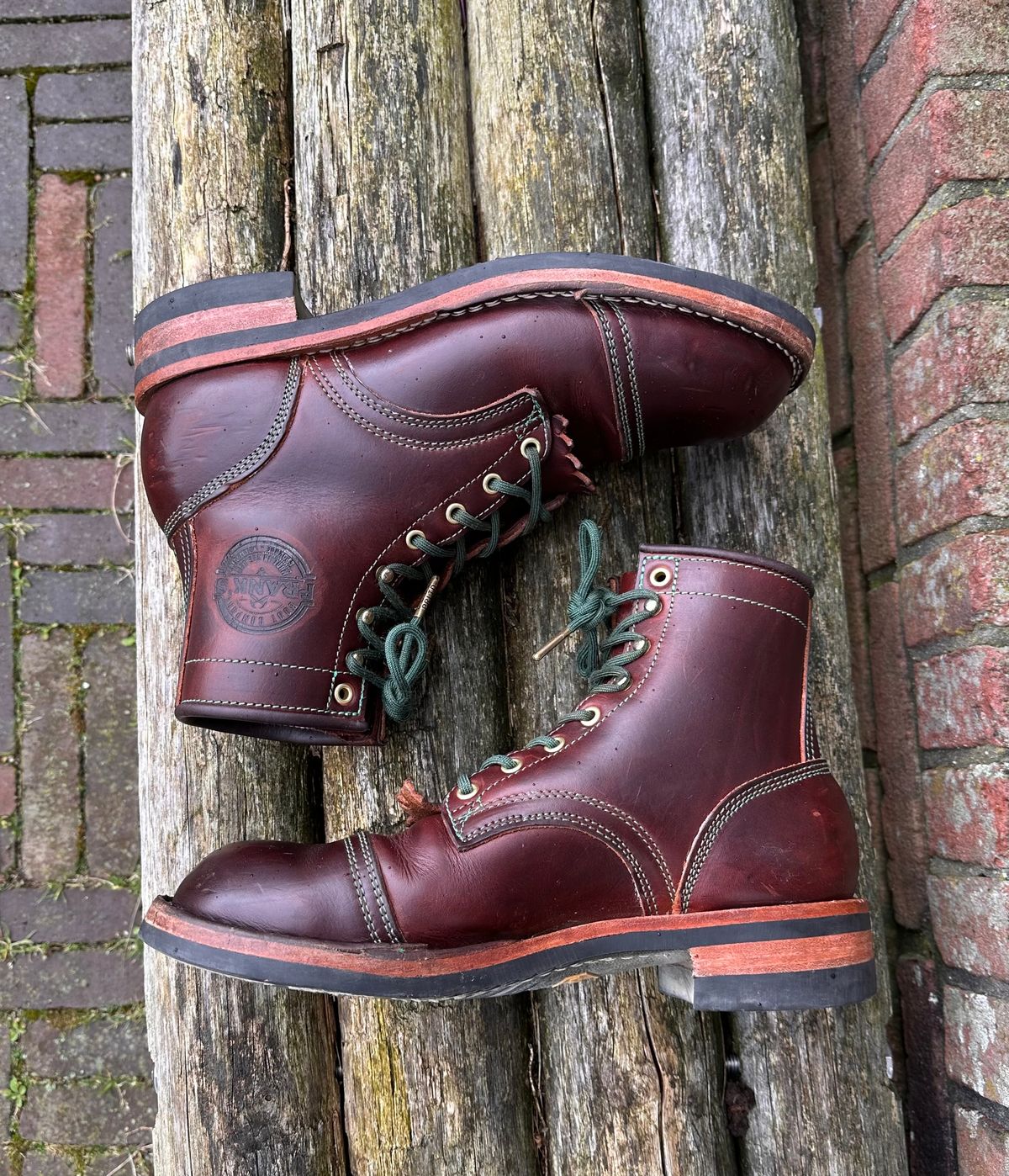 Photo by Dutchbootsguy on April 2, 2024 of the Frank's Boots Ground Pounder in Wickett & Craig Chestnut Oiled Latigo.