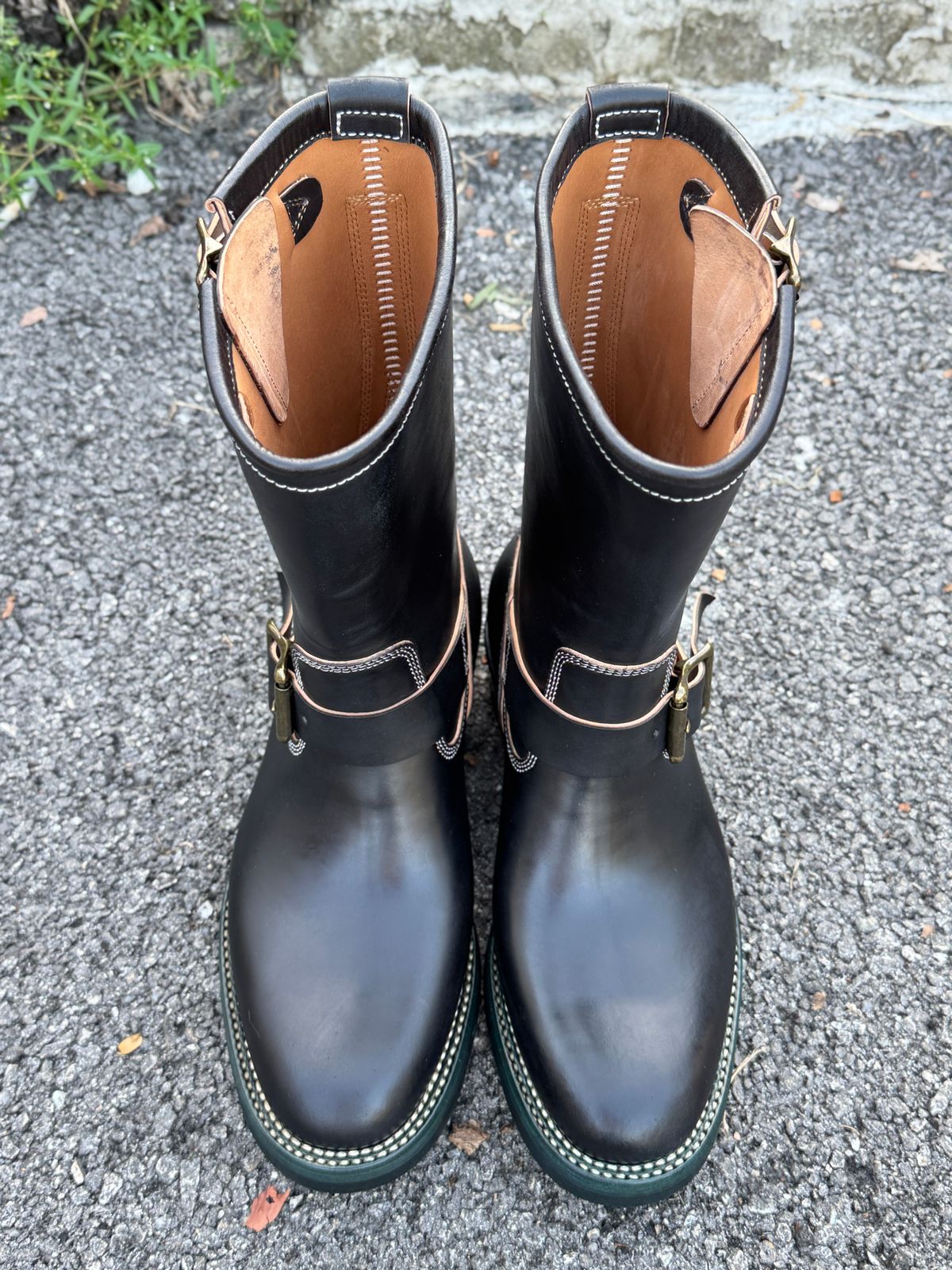 Photo by mk_alexchong on October 31, 2025 of the Flame Panda Engineer Boot in FP Natural Shell cordovan - Overdyed Brown Then Black.