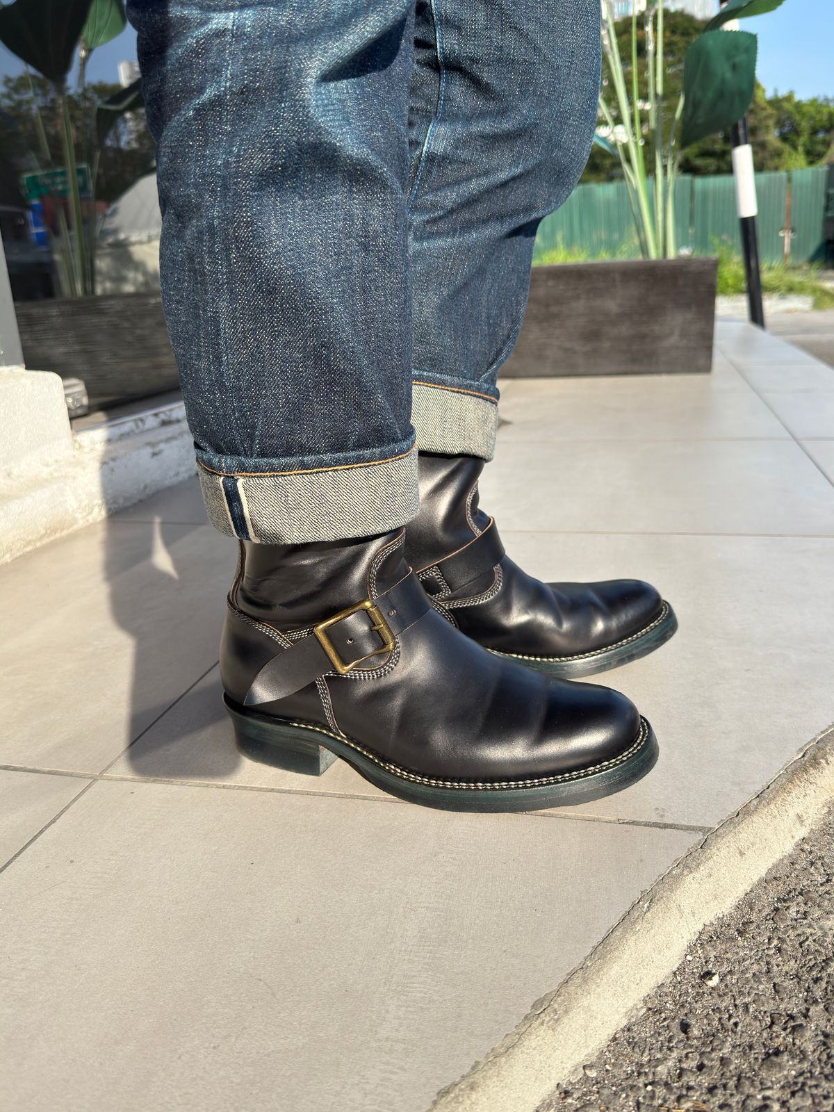 Photo by mk_alexchong on November 8, 2025 of the Flame Panda Engineer Boot in FP Natural Shell cordovan - Overdyed Brown Then Black.