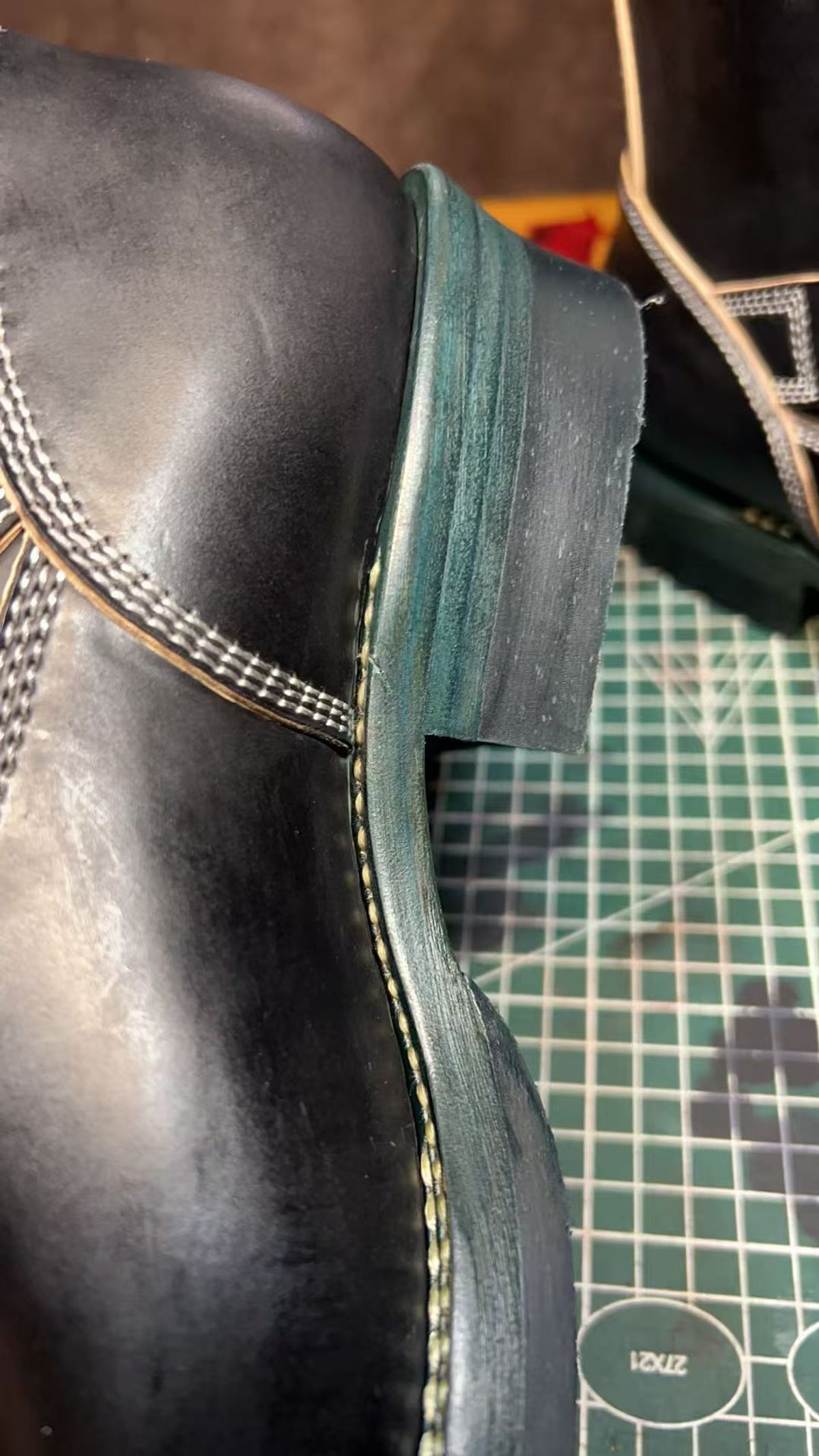 Photo by mk_alexchong on September 29, 2025 of the Flame Panda Engineer Boot in FP Natural Shell cordovan - Overdyed Brown Then Black.
