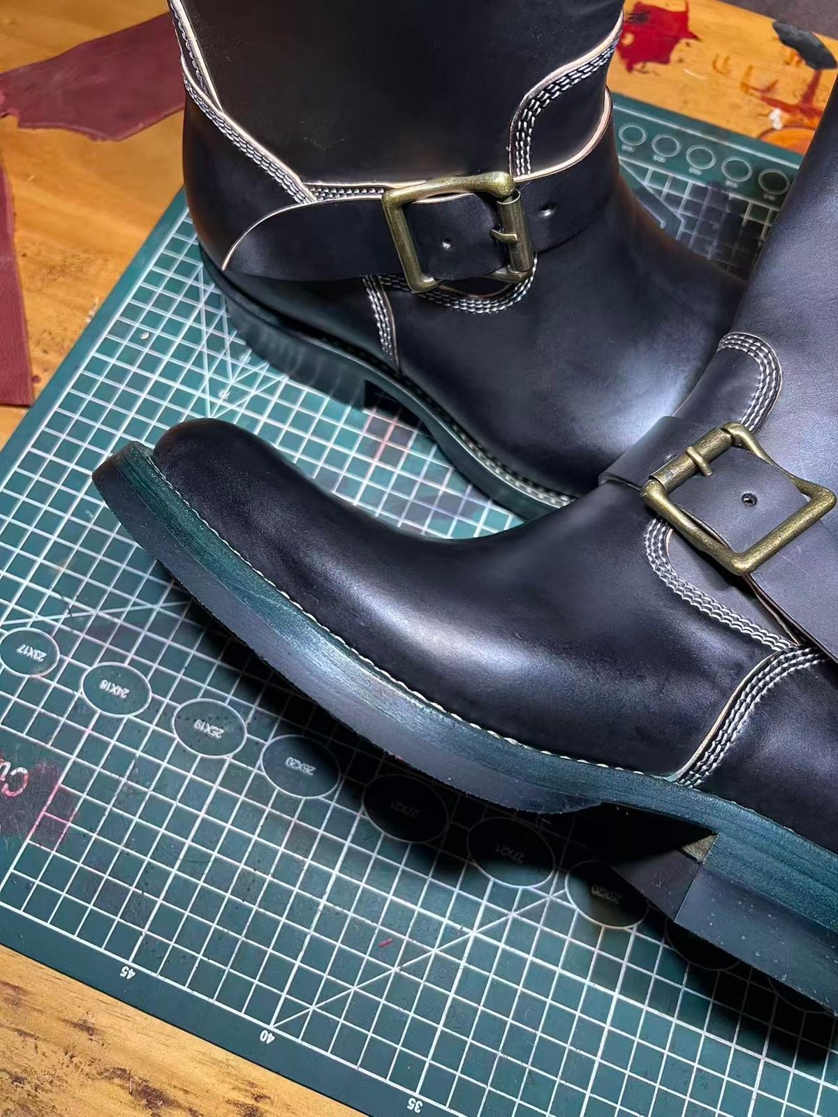 Photo by mk_alexchong on September 29, 2025 of the Flame Panda Engineer Boot in FP Natural Shell cordovan - Overdyed Brown Then Black.