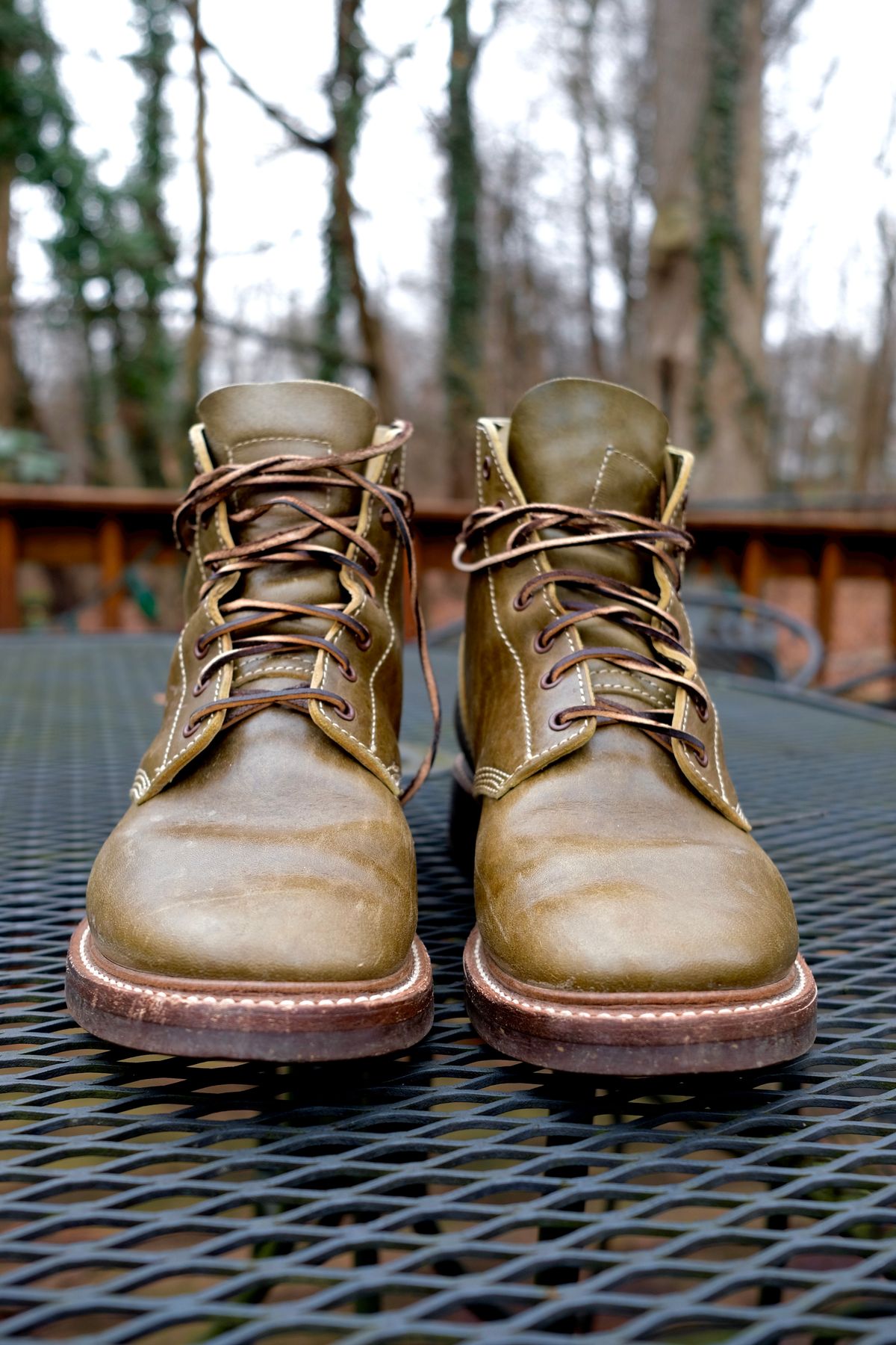 Photo by jononono on January 5, 2023 of the John Lofgren M-43 Service Shoes in Shinki Olive Shrunken Horsebutt.