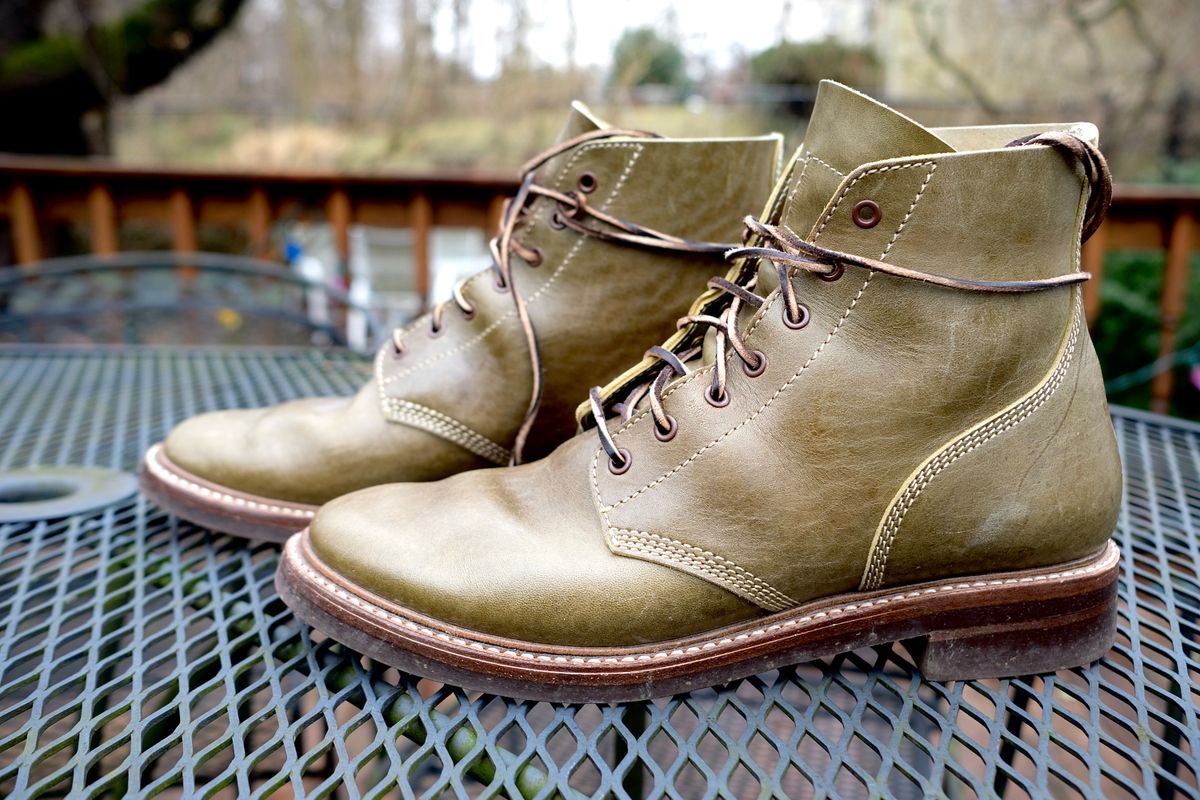 Photo by jononono on January 5, 2023 of the John Lofgren M-43 Service Shoes in Shinki Olive Shrunken Horsebutt.